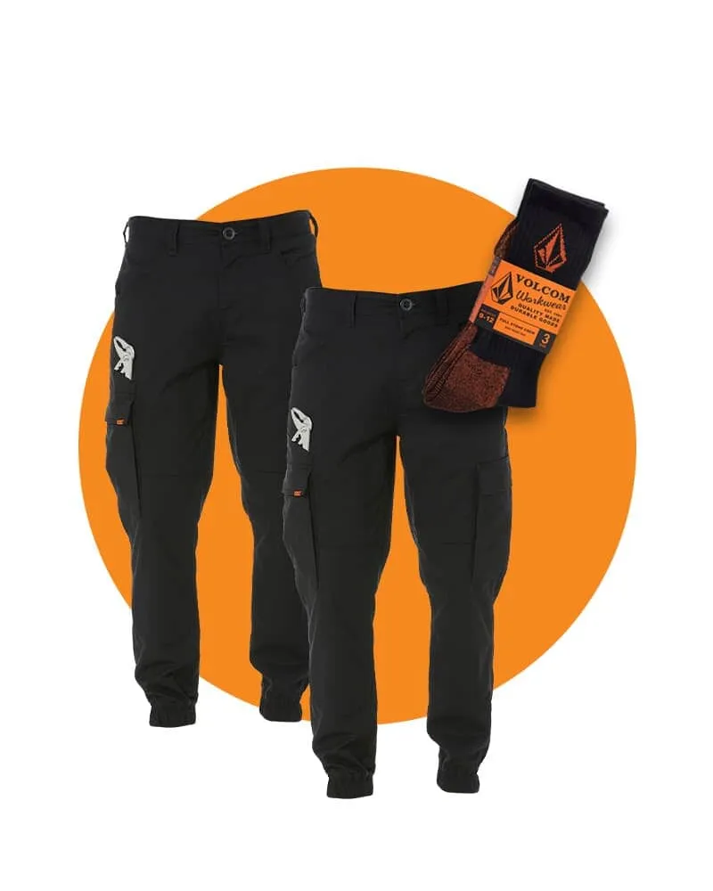 Tradies Meter Lightweight Cuff Pant Twin Value Pack - Black