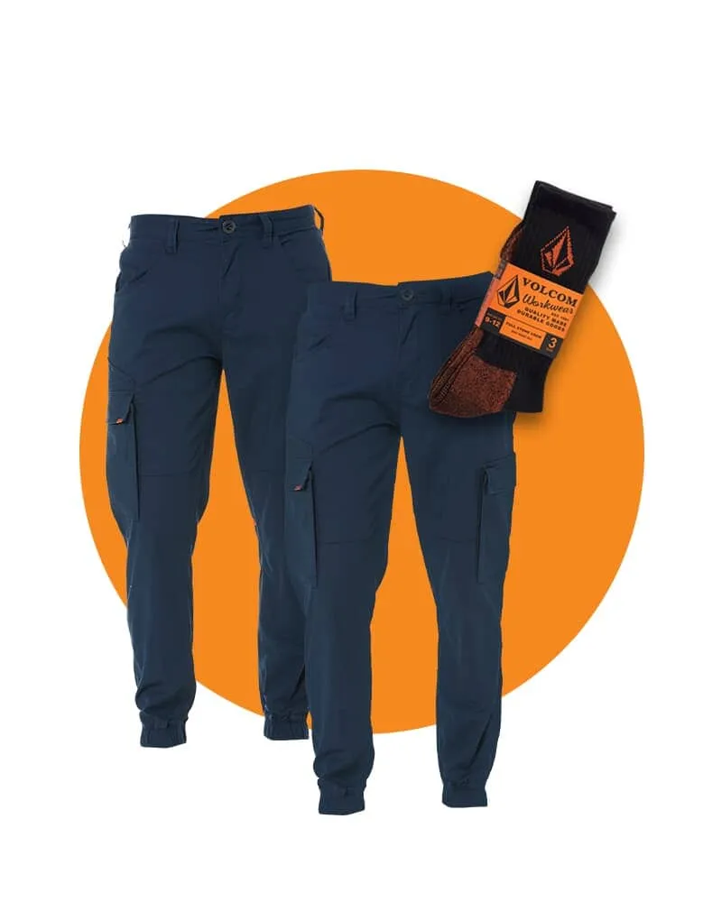 Tradies Meter Lightweight Cuff Pant Twin Value Pack - Navy