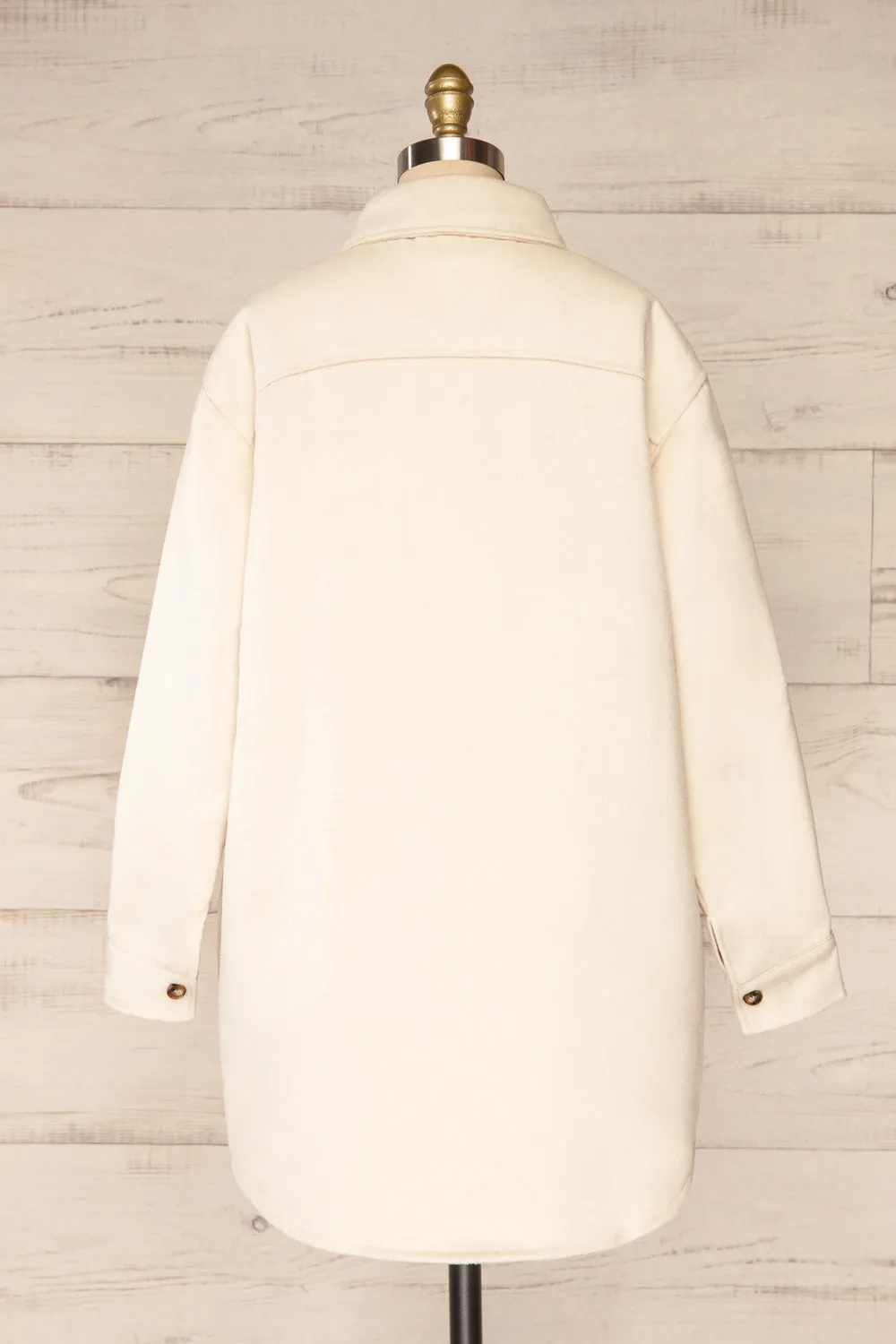 Vaagen Cream | Oversized Velvet Shirt Jacket w/ Pockets