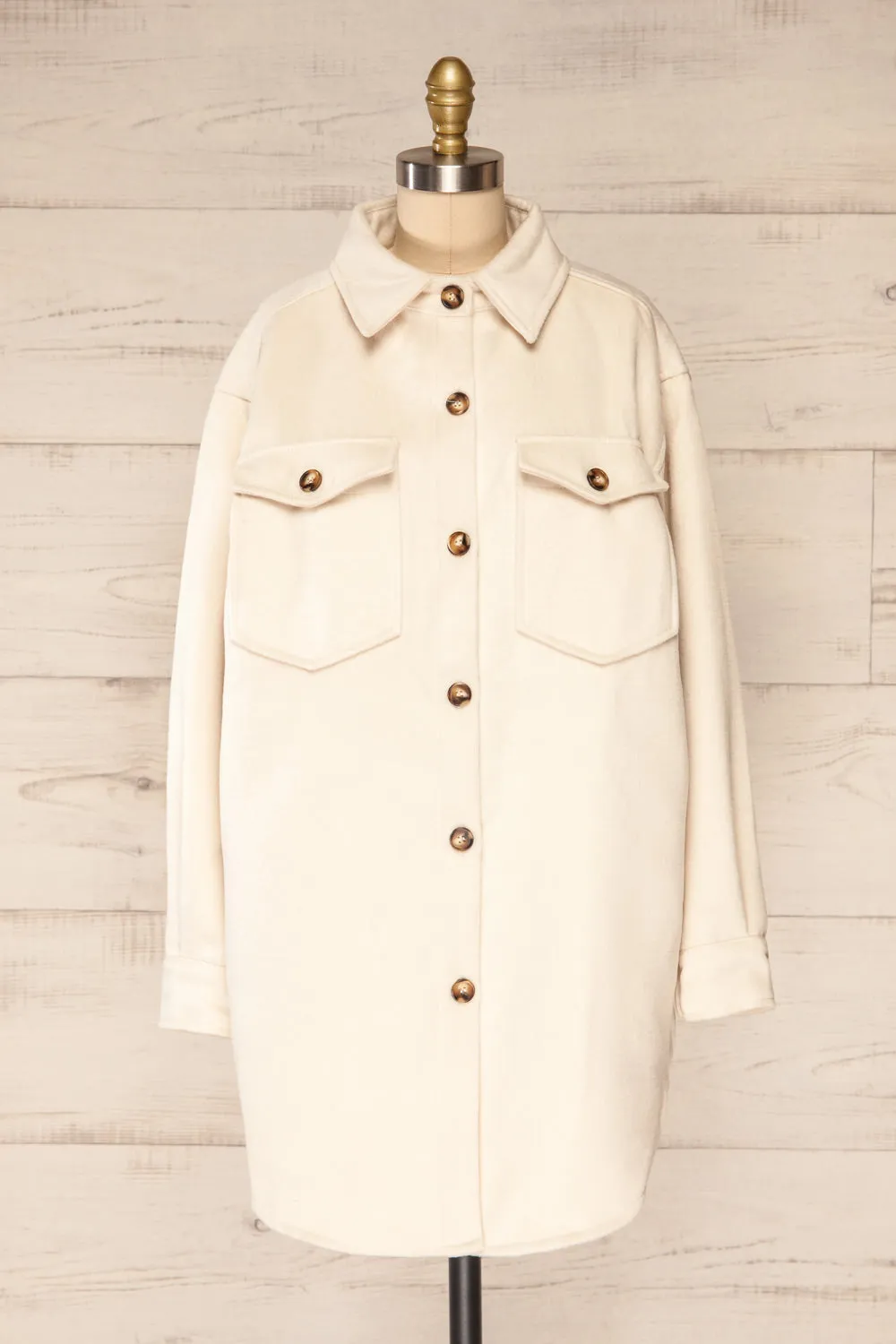 Vaagen Cream | Oversized Velvet Shirt Jacket w/ Pockets