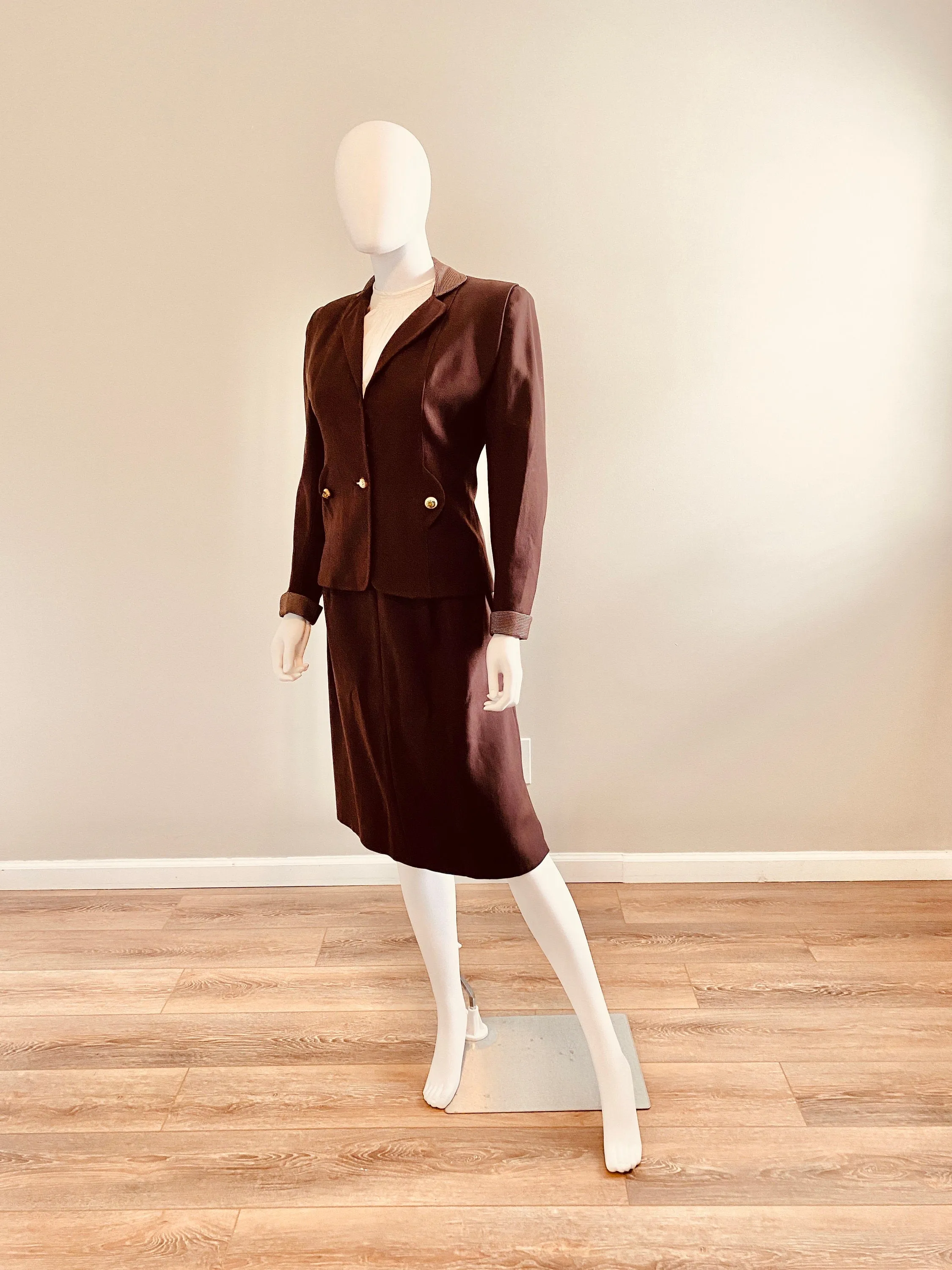 Vintage Late 1930s Brown Wool Gaberdine Skirt Suit / 30s Suit / Size S