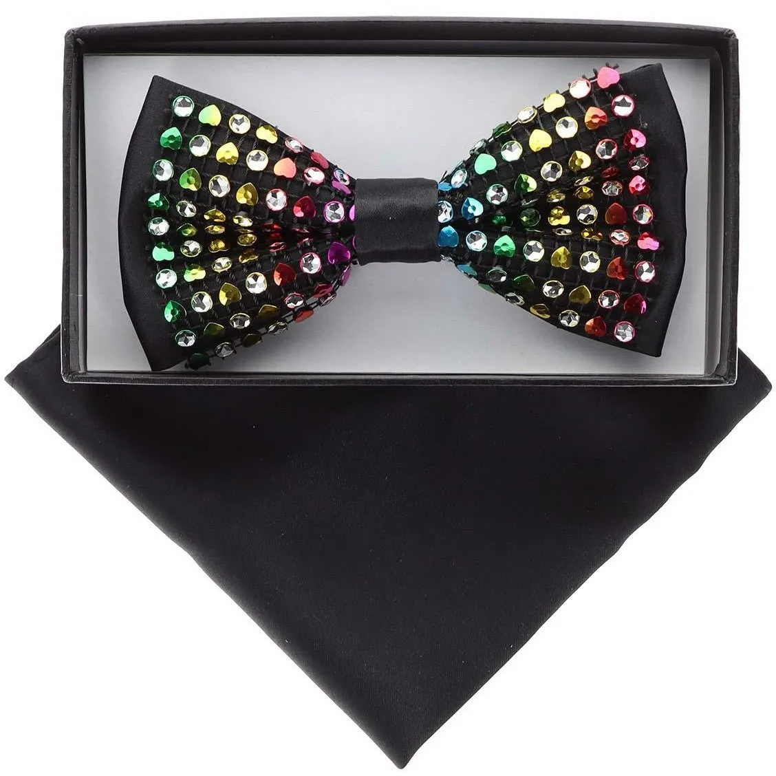 Vittotio Farina Men's Rhinestone Bow Tie and Pocket Square in Gift Box