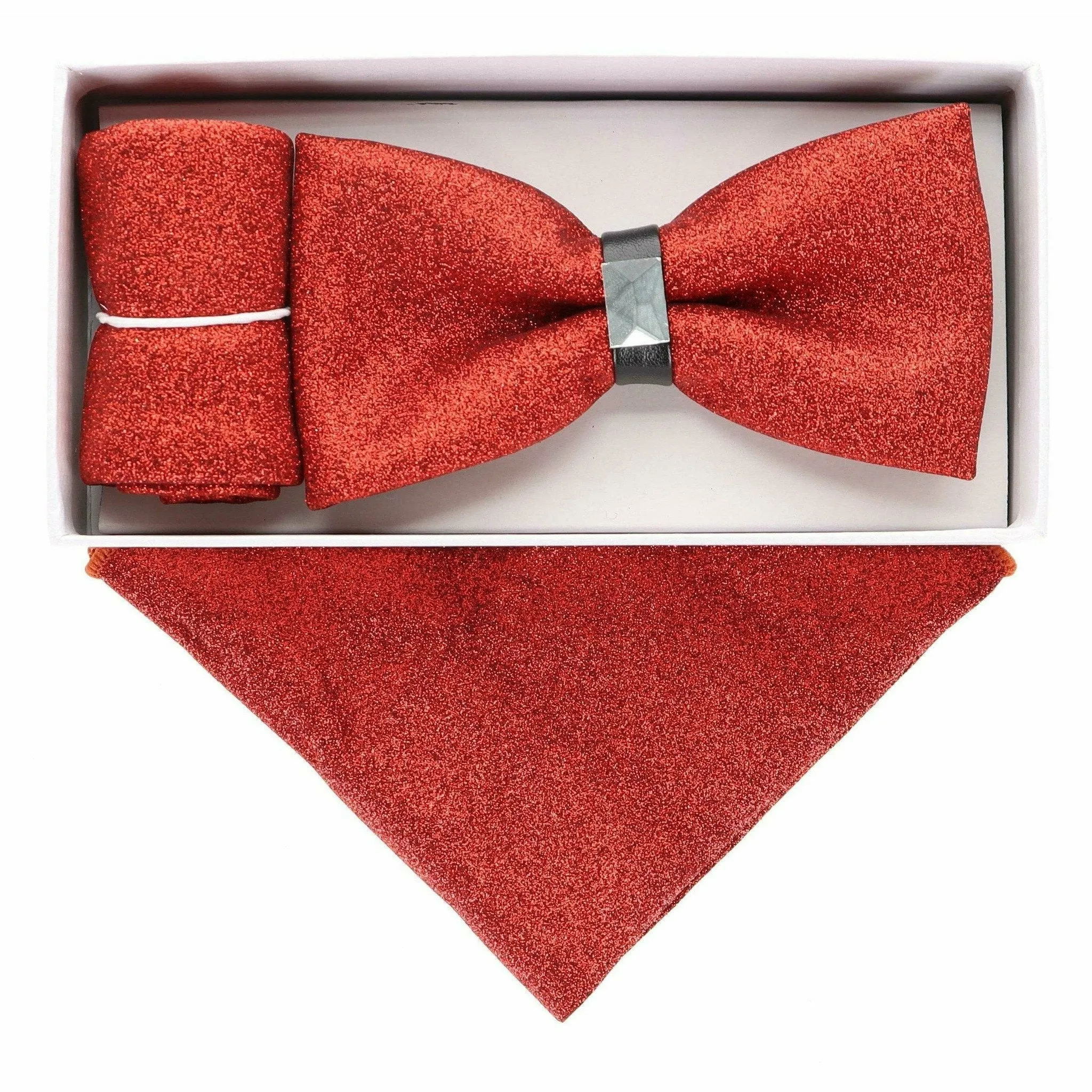 Vittotio Farina Men's Rhinestone Bow Tie and Pocket Square in Gift Box