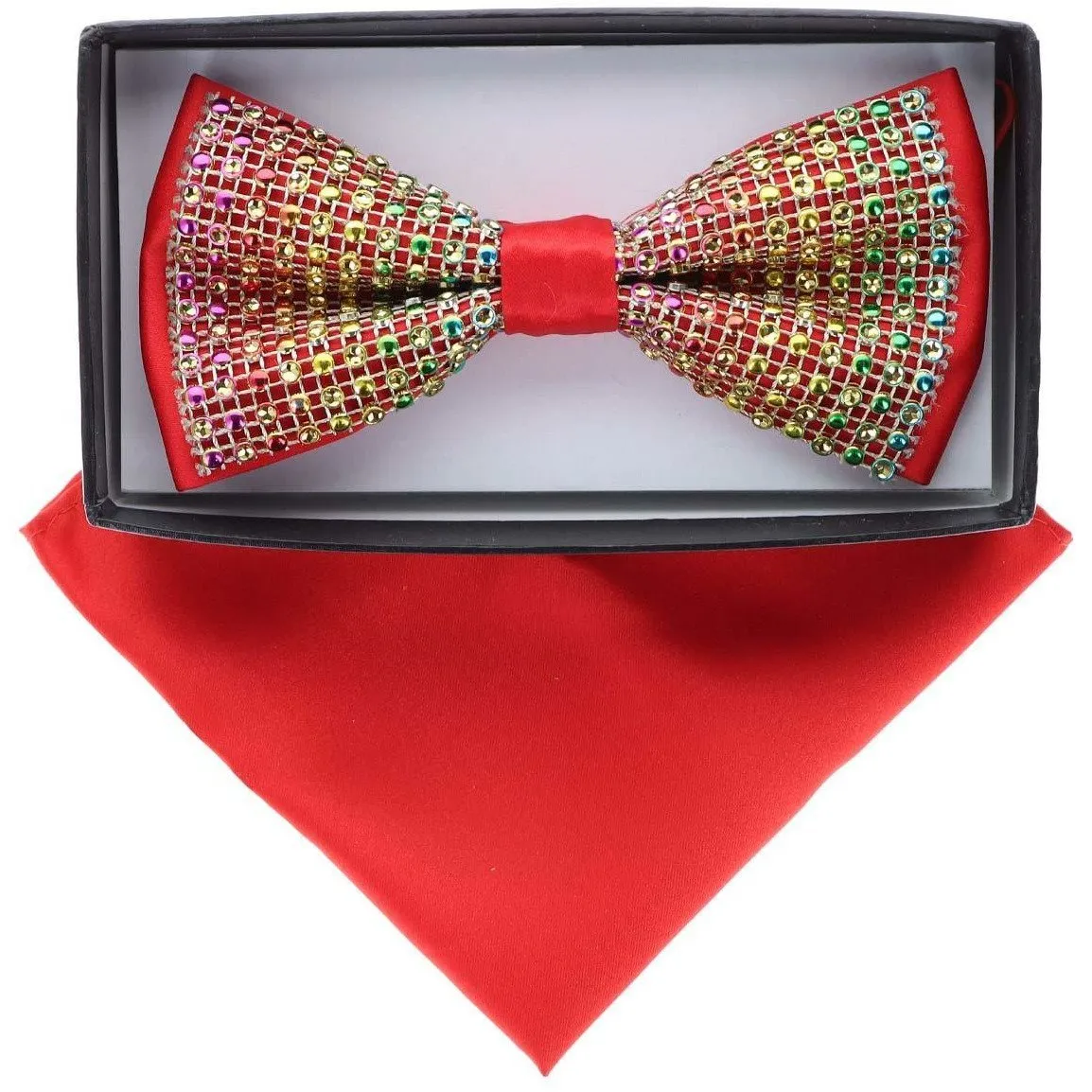 Vittotio Farina Men's Rhinestone Bow Tie and Pocket Square in Gift Box