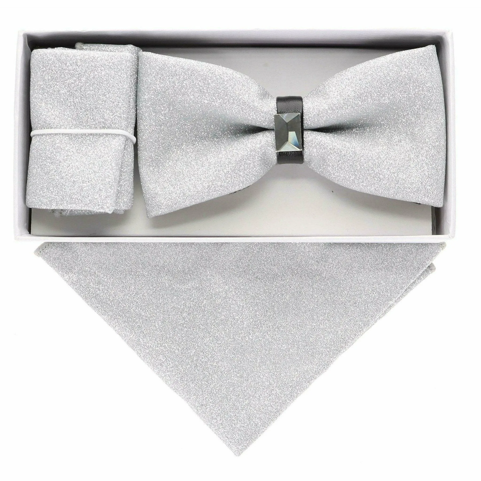 Vittotio Farina Men's Rhinestone Bow Tie and Pocket Square in Gift Box