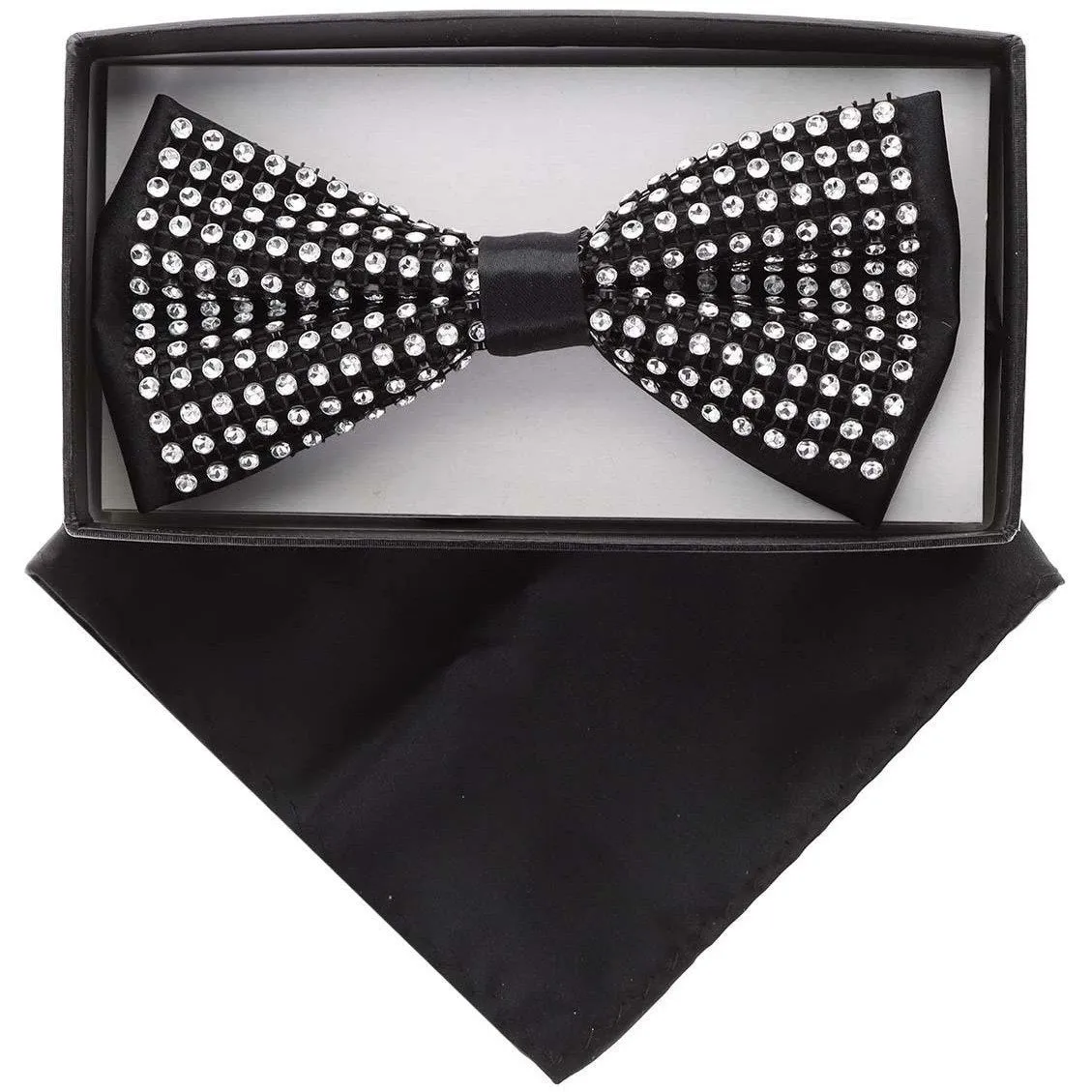 Vittotio Farina Men's Rhinestone Bow Tie and Pocket Square in Gift Box