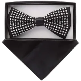 Vittotio Farina Men's Rhinestone Bow Tie and Pocket Square in Gift Box