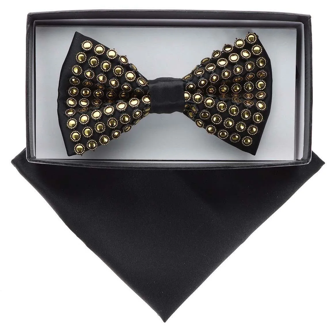 Vittotio Farina Men's Rhinestone Bow Tie and Pocket Square in Gift Box