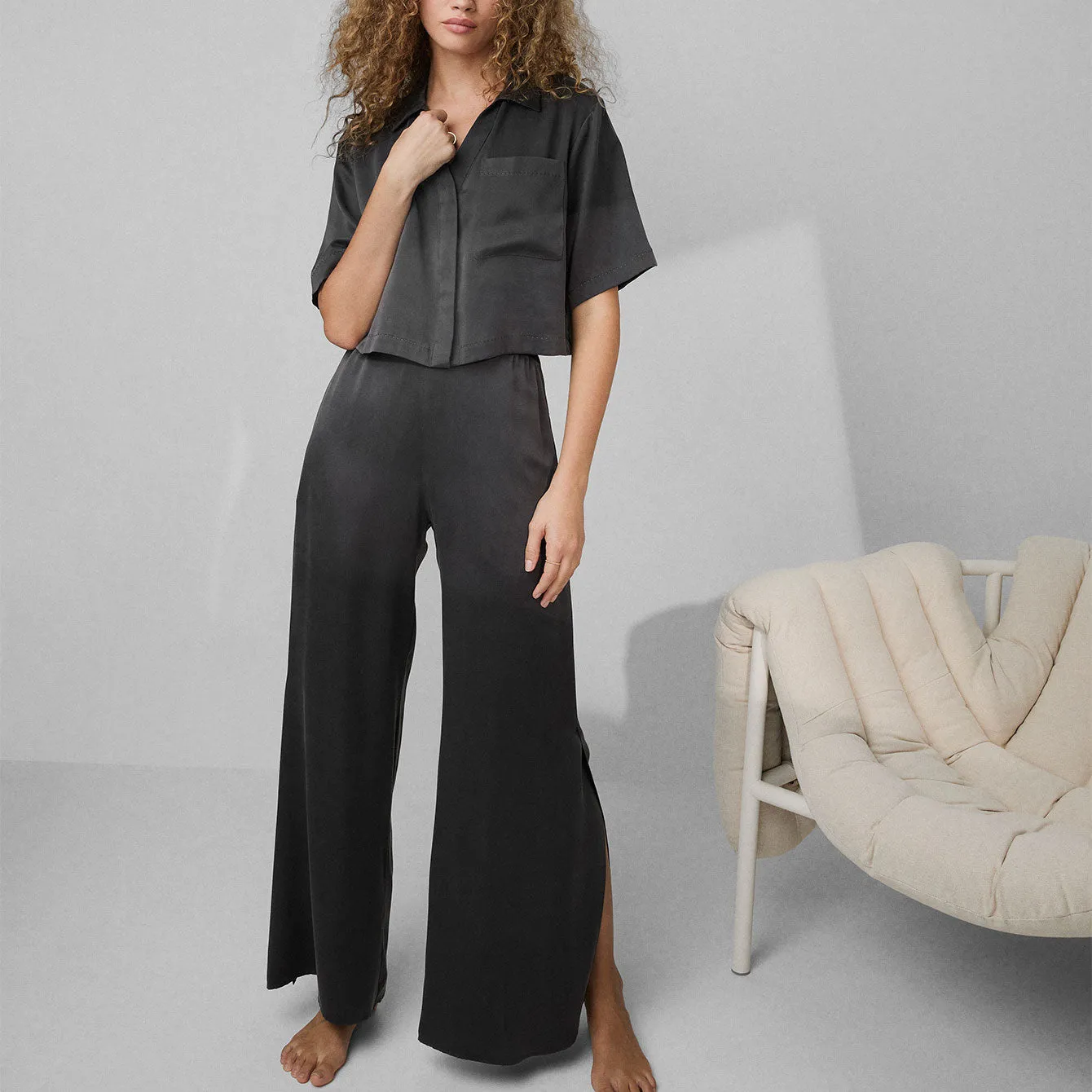 Washable Silk High Rise Pant Set