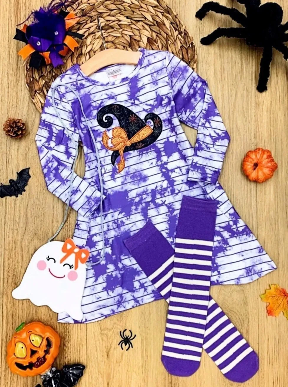 Witch You Would Tie Dye Dress, Hair Clip, Socks and Purse Set