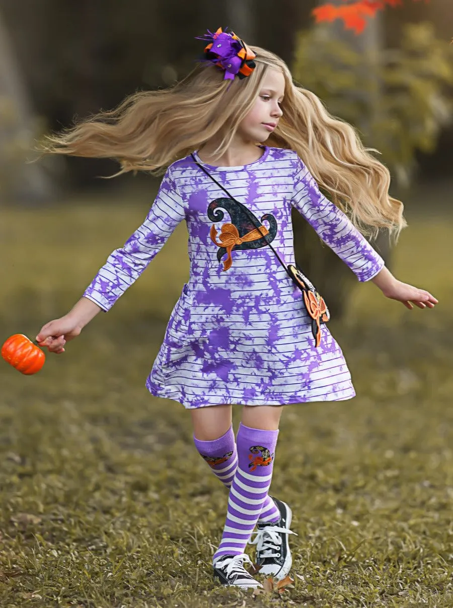 Witch You Would Tie Dye Dress, Hair Clip, Socks and Purse Set