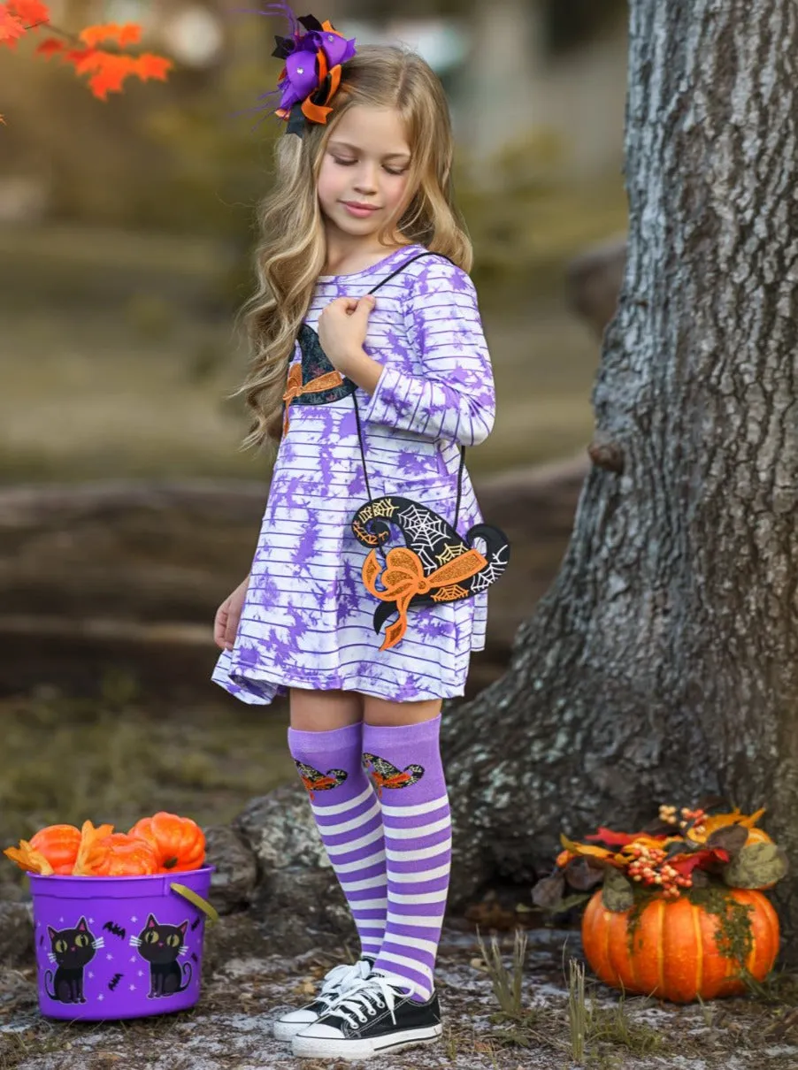 Witch You Would Tie Dye Dress, Hair Clip, Socks and Purse Set