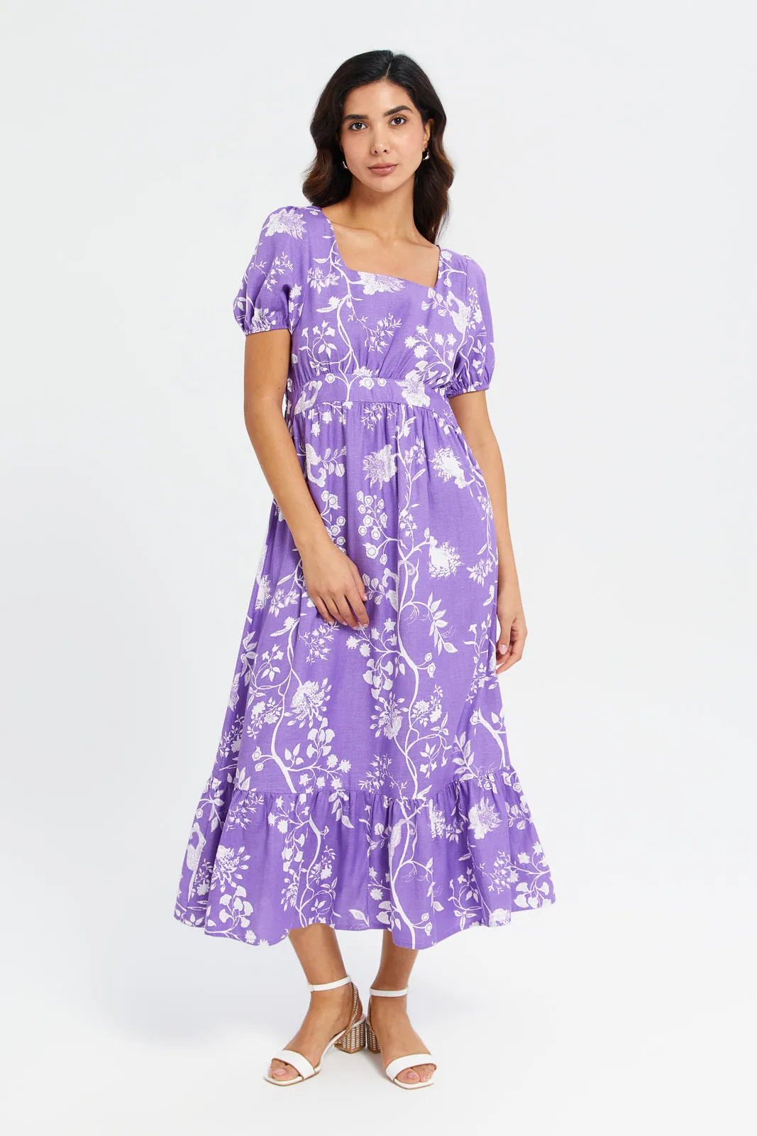 Women Lilac Printed Maxi Dress