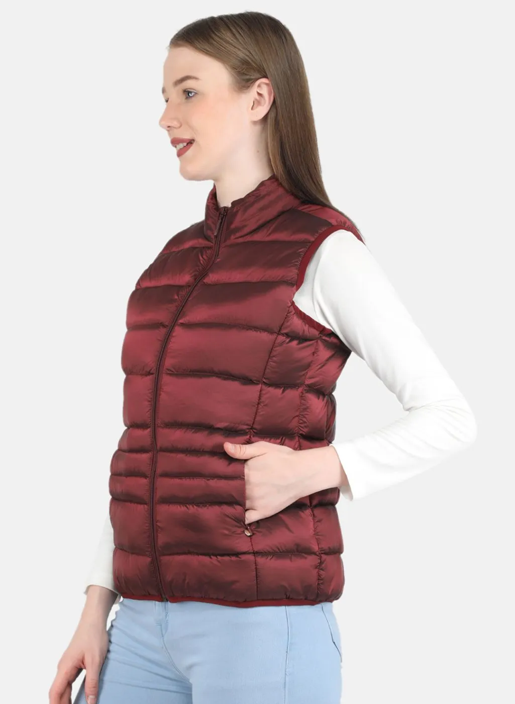 Women Maroon Puffer Jacket