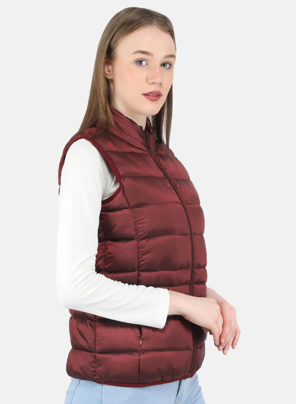 Women Maroon Puffer Jacket