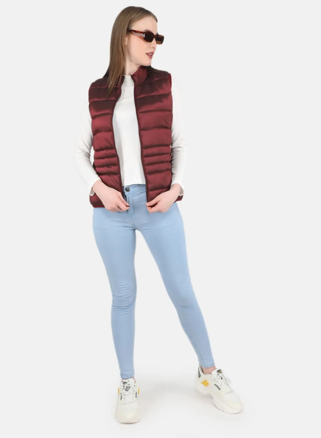 Women Maroon Puffer Jacket