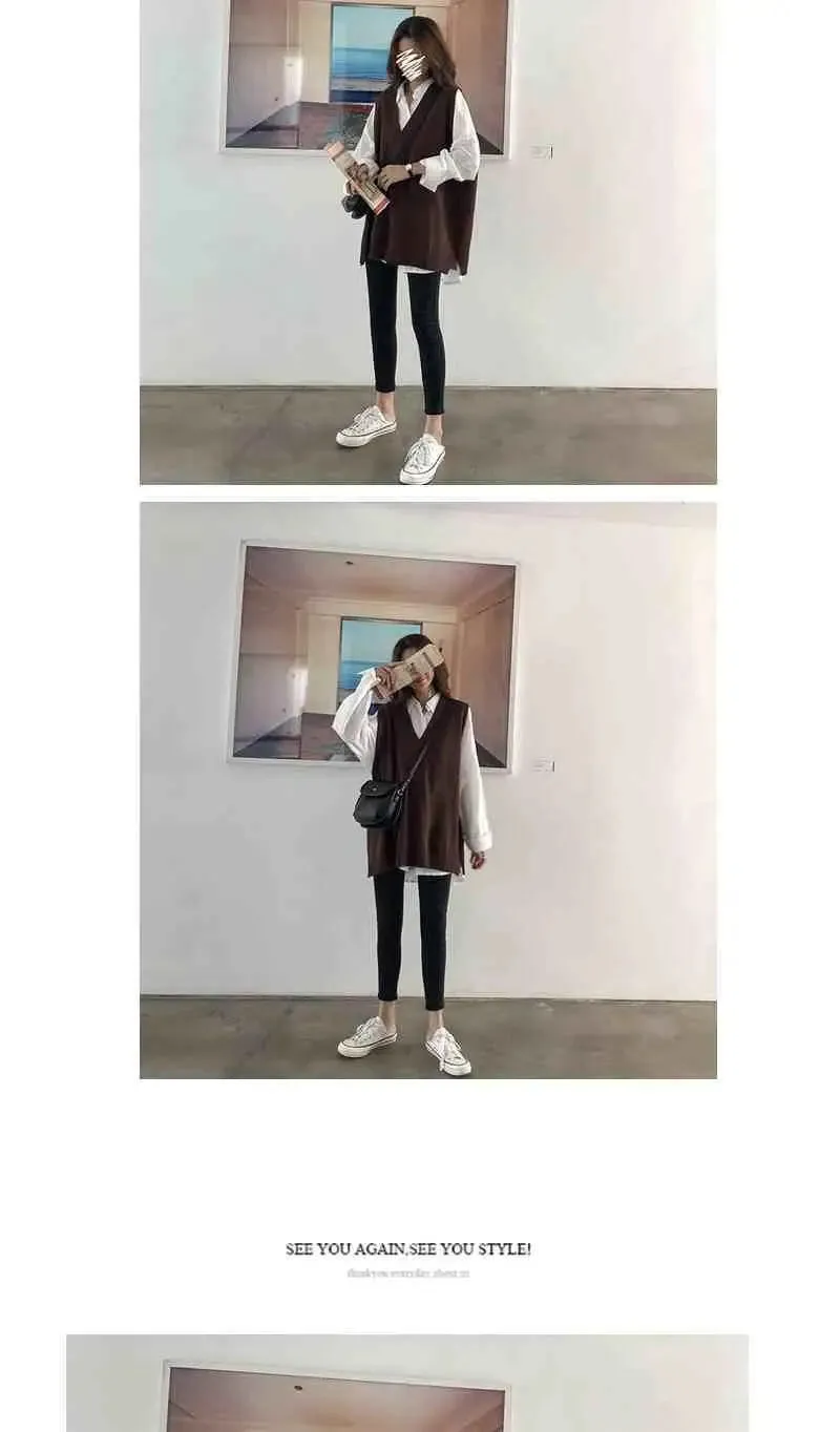 Women Sweater Vest Solid V-neck Loose Knitted Sleeveless Sweaters Female Simple Elegant Office Ladies Ulzzang Chic Popular New