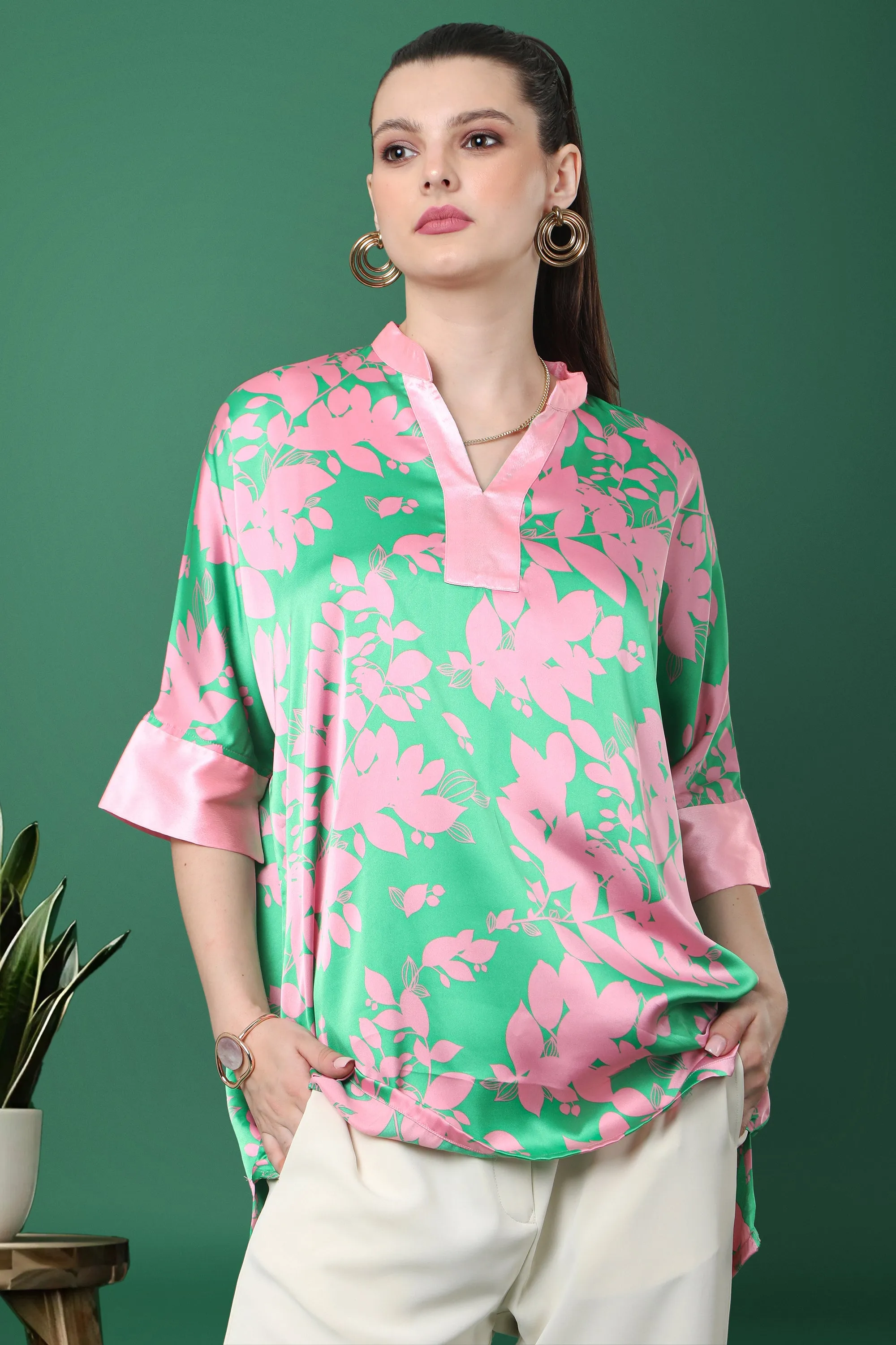 Women’s Green & Pink Floral Print Tunic