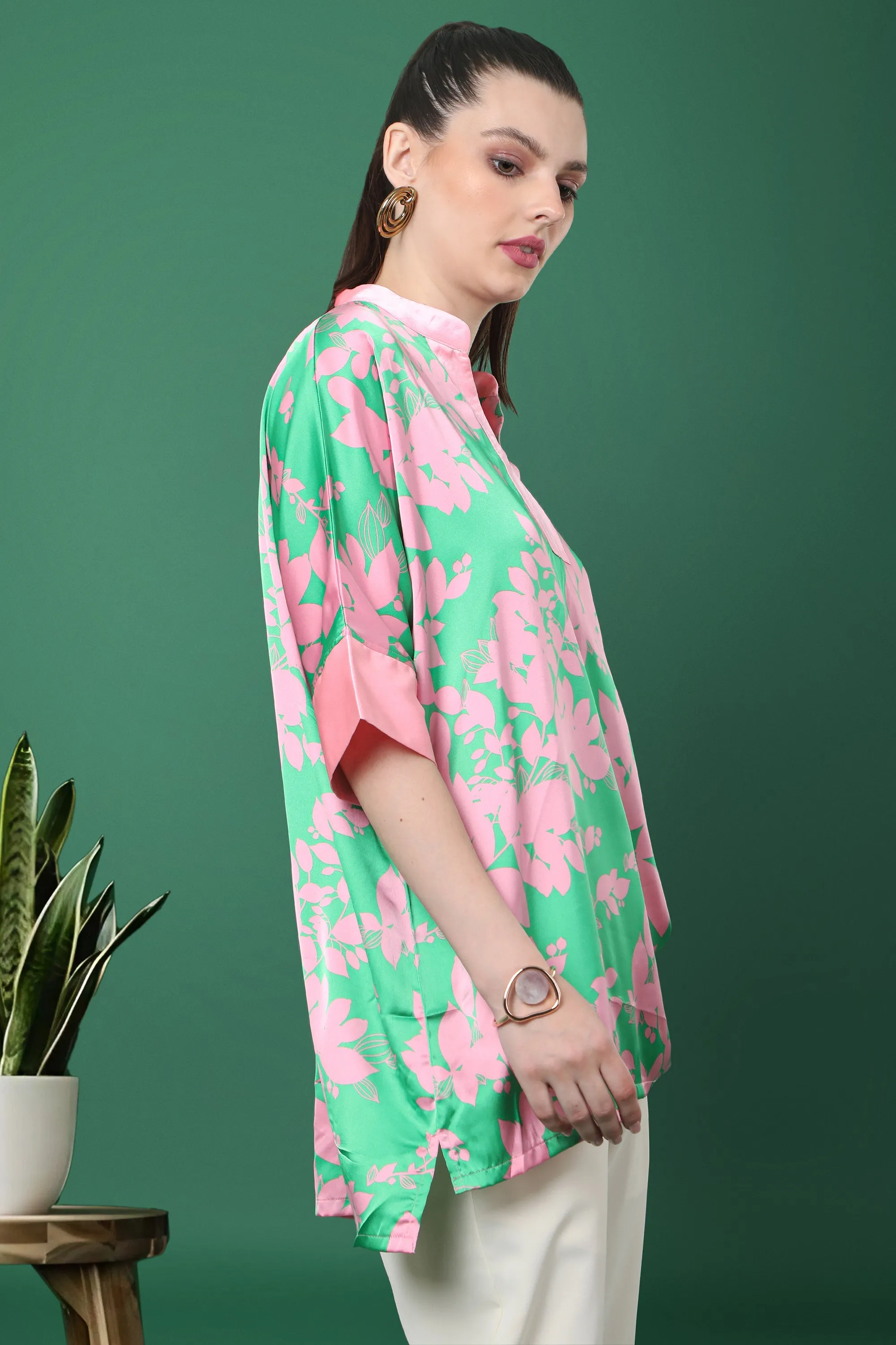 Women’s Green & Pink Floral Print Tunic