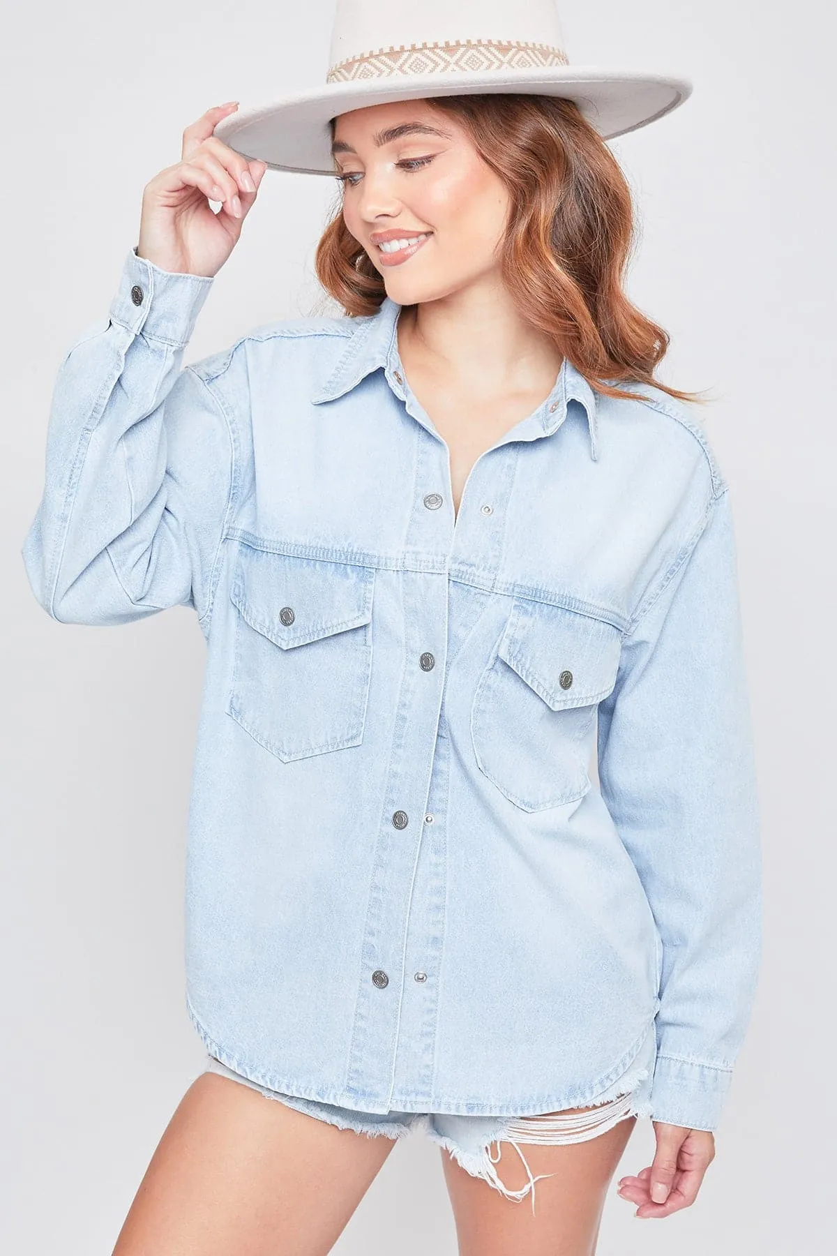 Women's Long Sleeve Denim Oversized Shacket