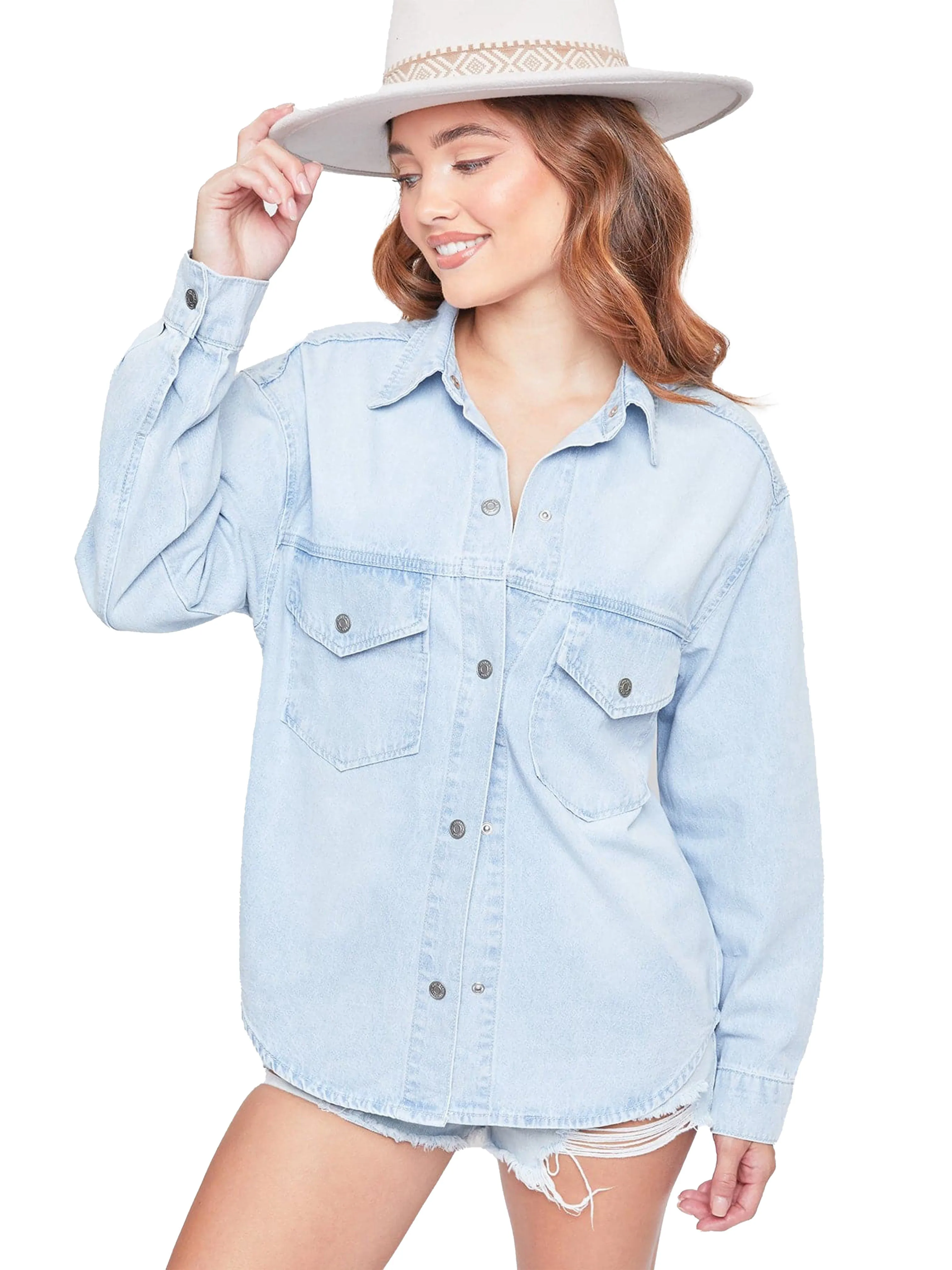 Women's Long Sleeve Denim Oversized Shacket