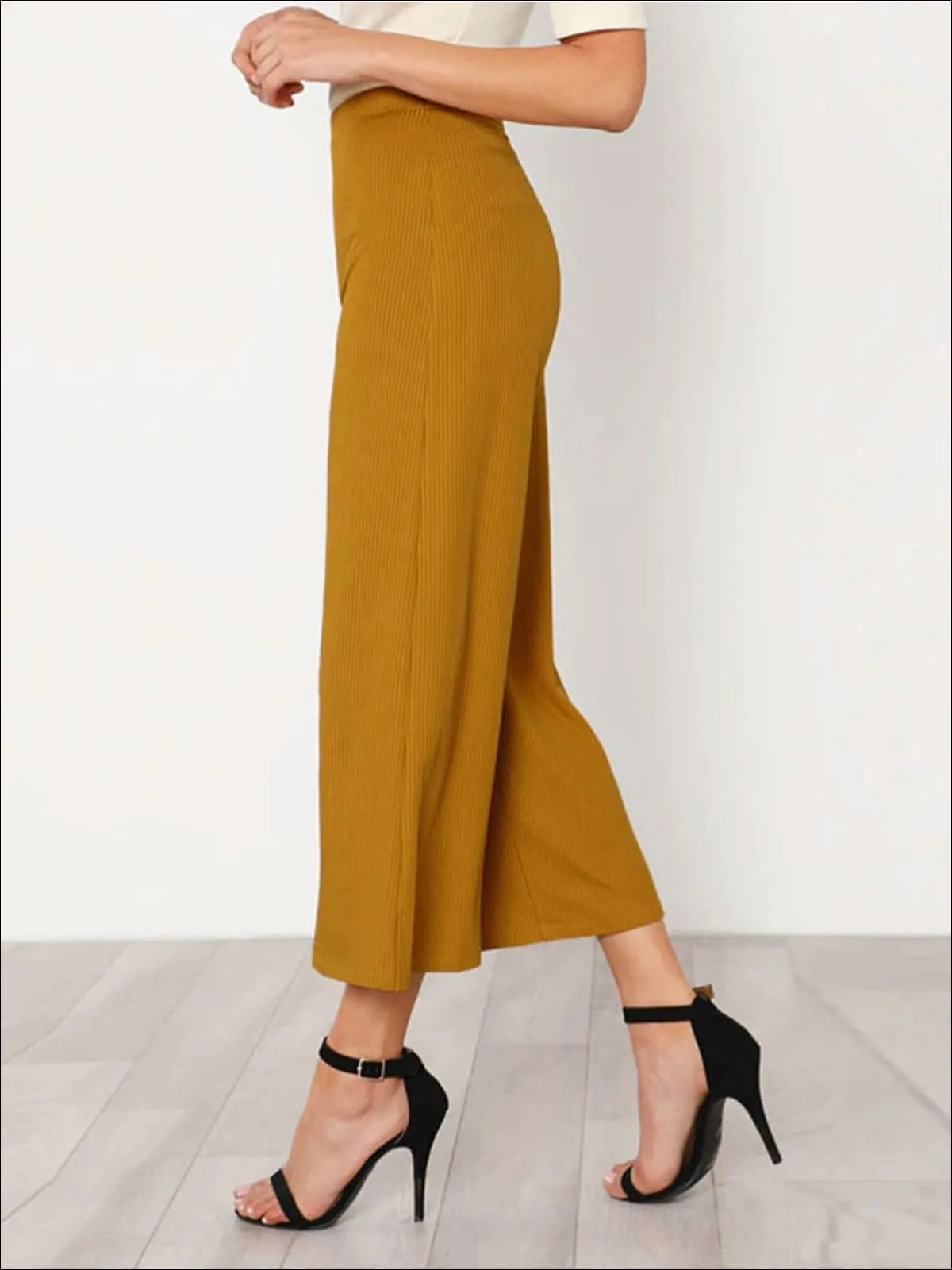 Women's Plain Elastic Mid Waist Culotte Pants