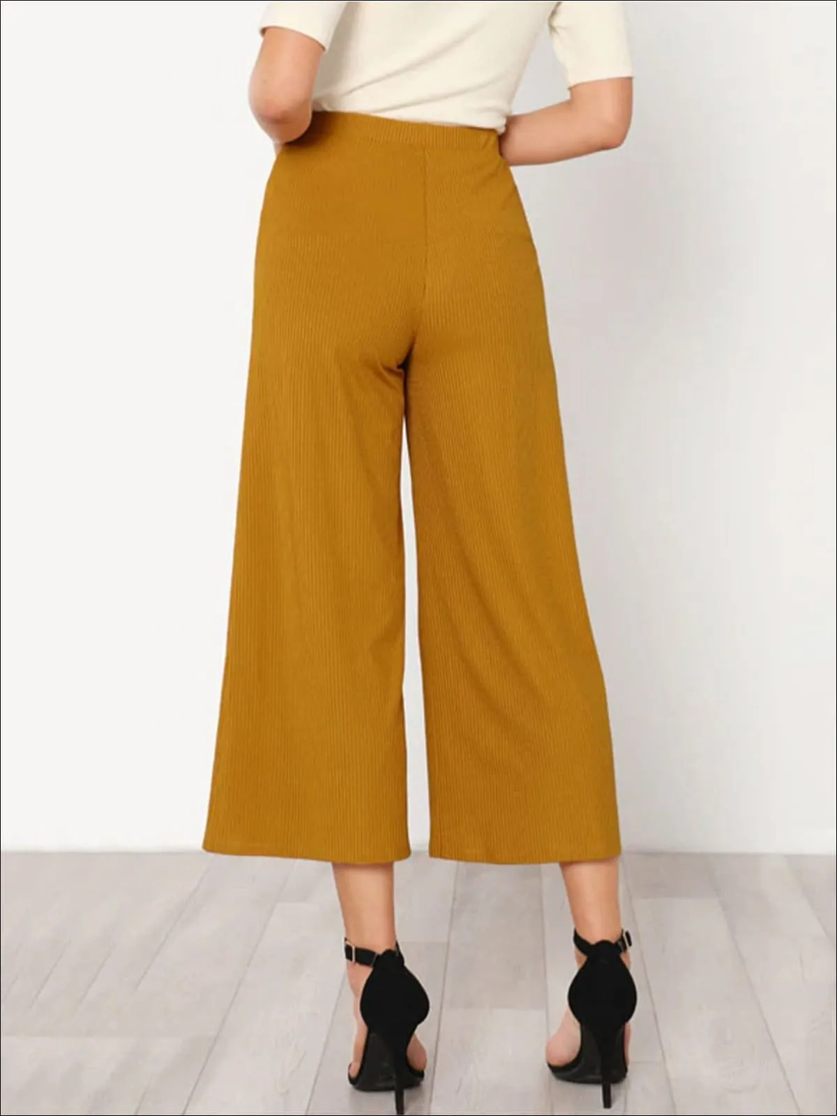 Women's Plain Elastic Mid Waist Culotte Pants