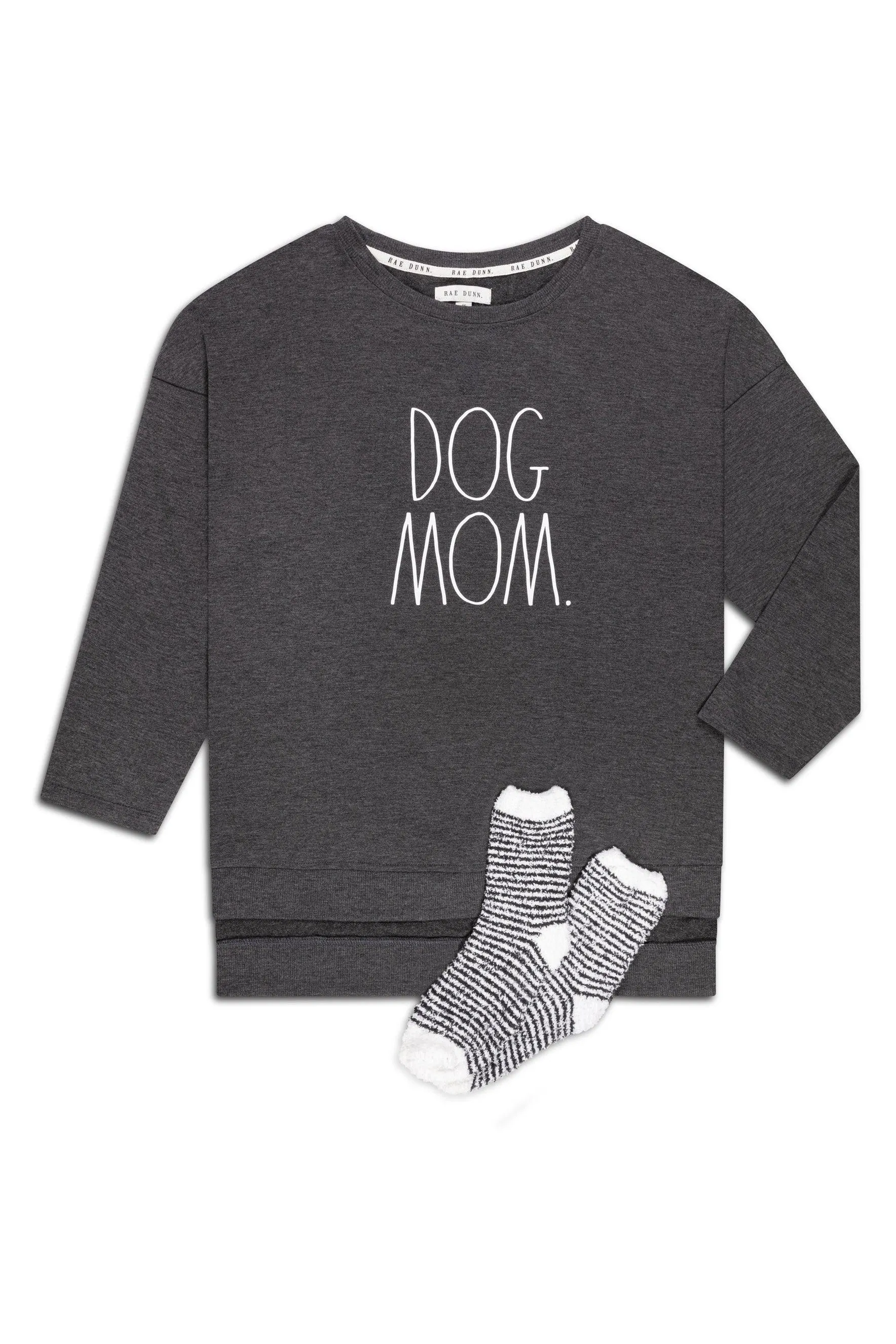 Women's Plus Size "DOG MOM" Pullover Tunic Sweatshirt with Cozy Socks