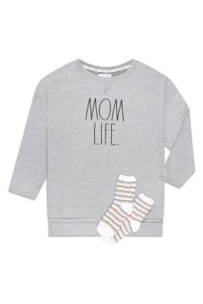 Women's Plus Size "MOM LIFE" Pullover Tunic Sweatshirt with Cozy Socks