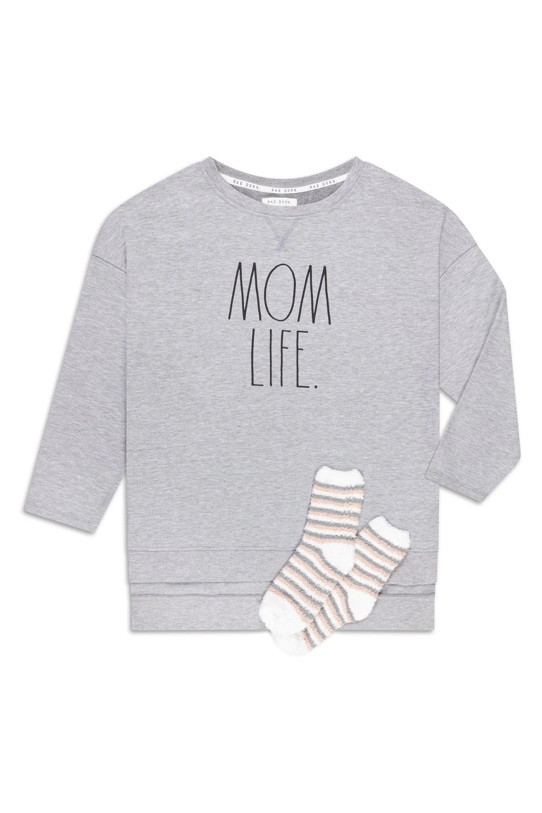 Women's Plus Size "MOM LIFE" Pullover Tunic Sweatshirt with Cozy Socks