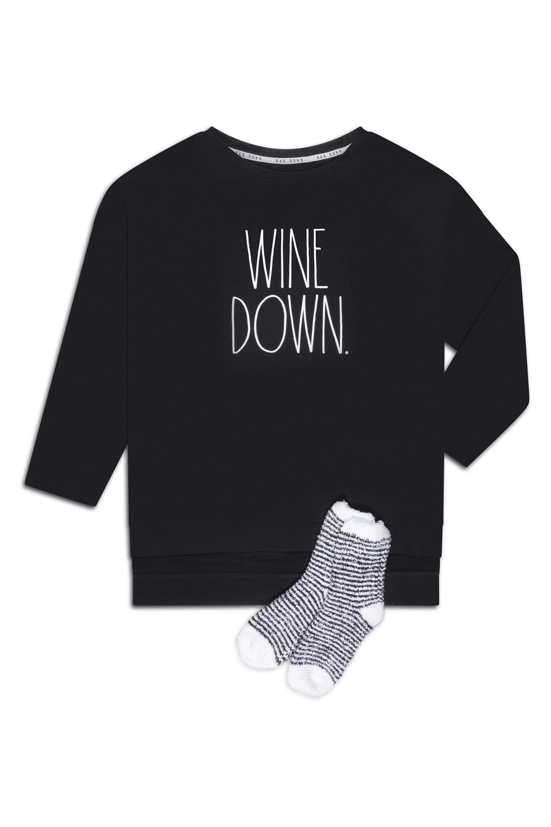 Women's Plus Size "WINE DOWN" Pullover Tunic Sweatshirt with Cozy Socks