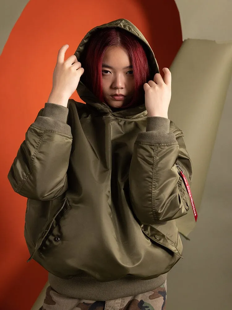 WOMEN'S PULL-OVER MA-1 JACKET HOODIE