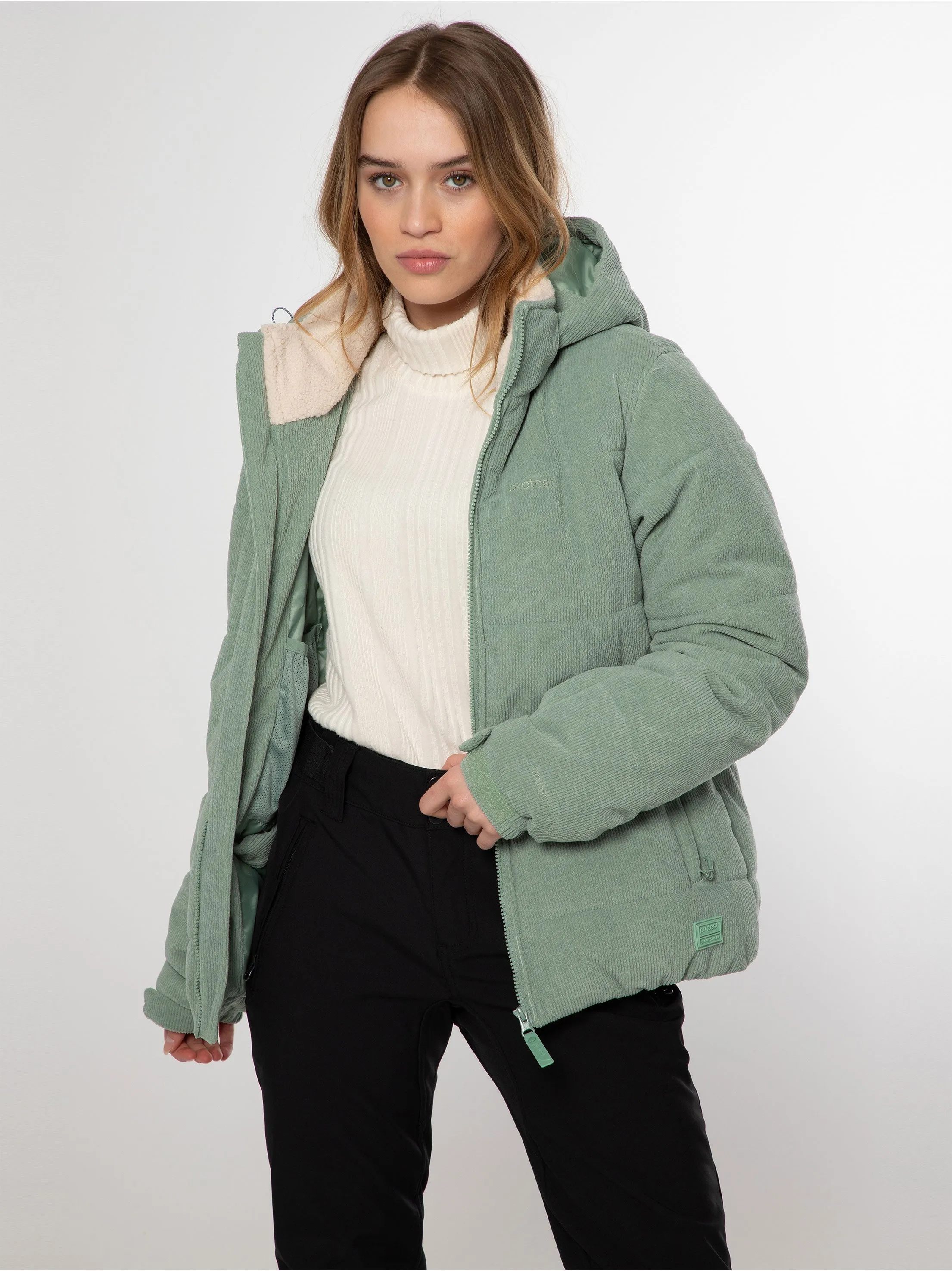 Women's Ribbed Puffer Jacket,Green