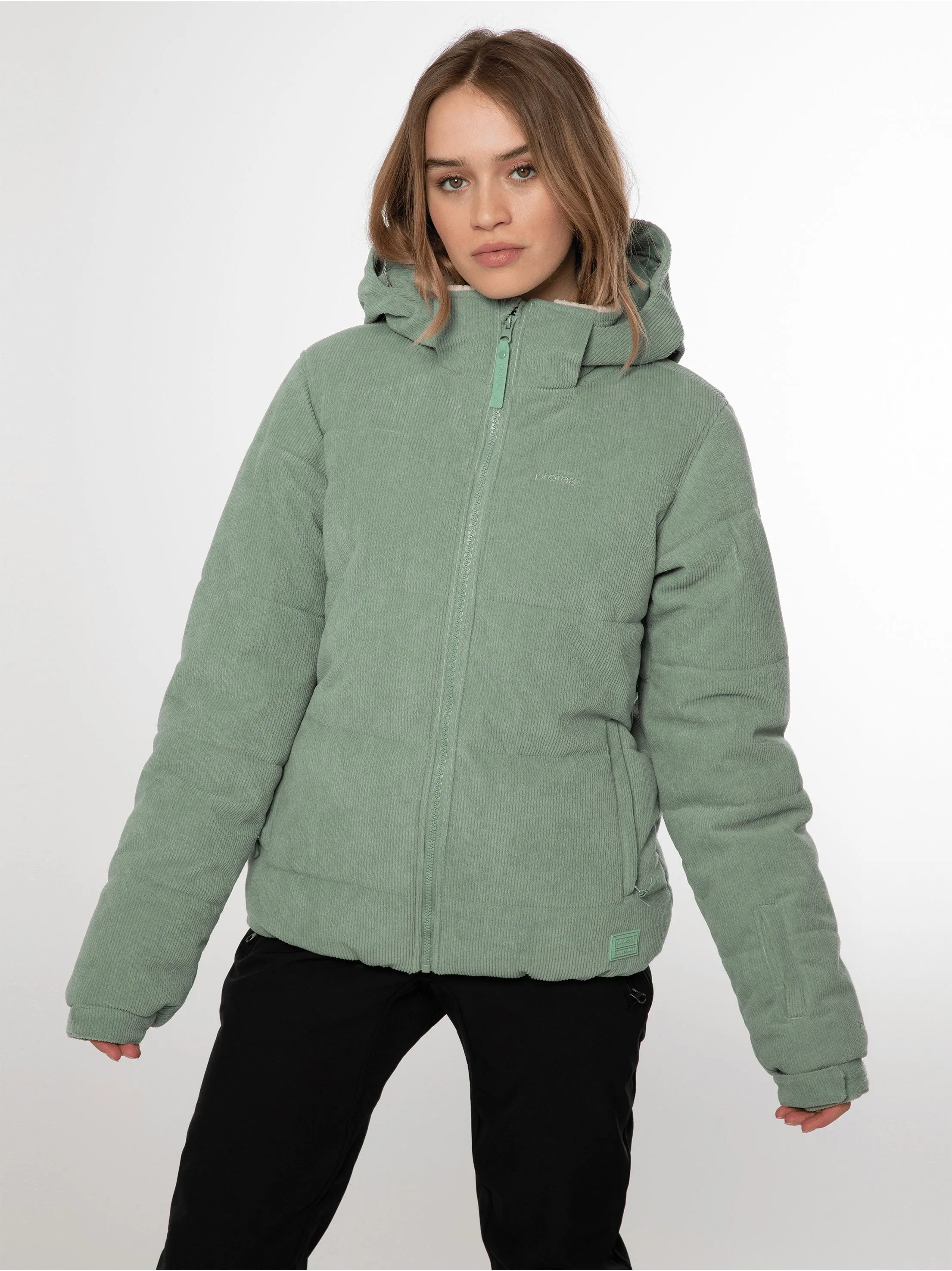 Women's Ribbed Puffer Jacket,Green