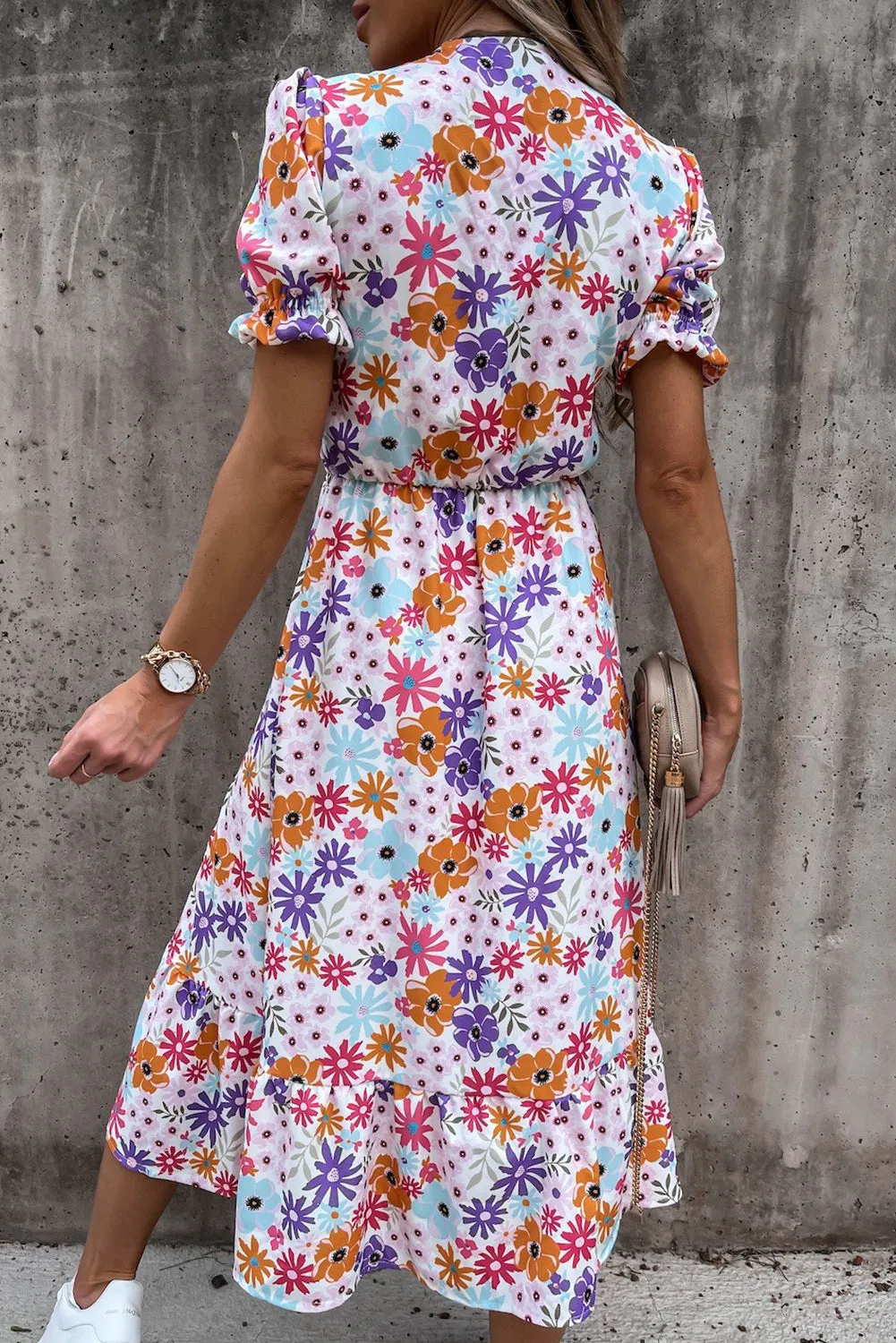 Women’s Summer Loose Long Dresses Shortn Sleeve V Neck Floral Maxi Dress