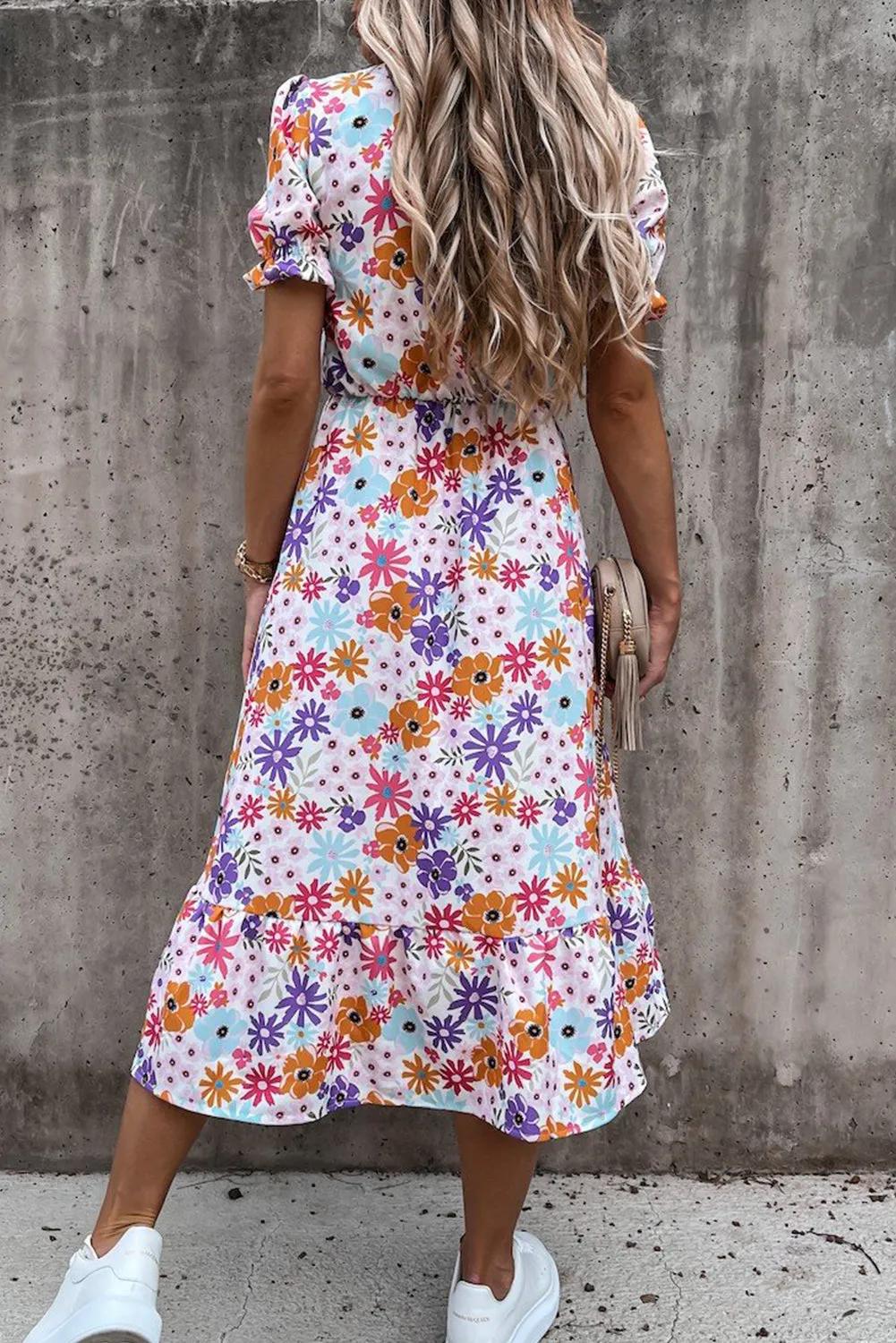 Women’s Summer Loose Long Dresses Shortn Sleeve V Neck Floral Maxi Dress