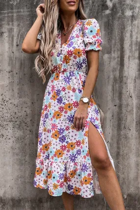 Women’s Summer Loose Long Dresses Shortn Sleeve V Neck Floral Maxi Dress