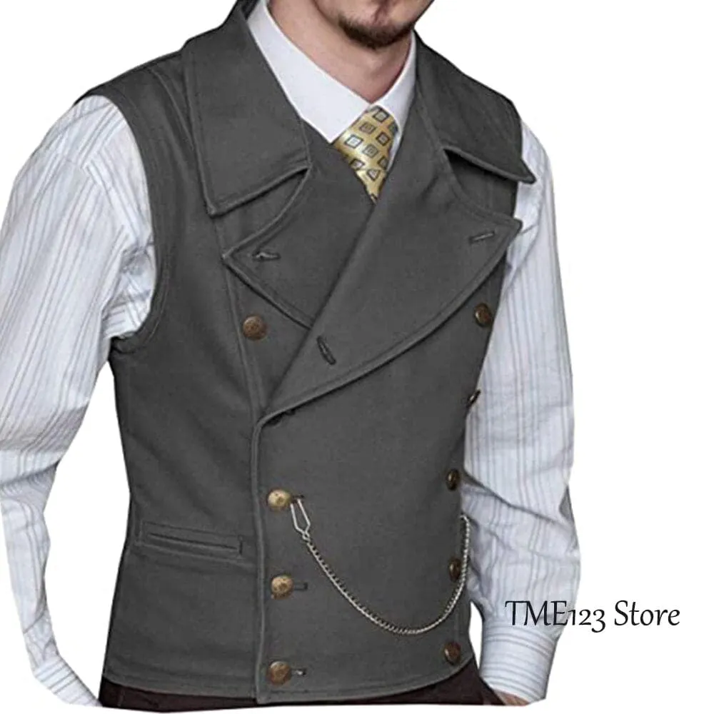 Woolen Suit Vest Retro Slim Fit Double Breasted Vests Victorian Style