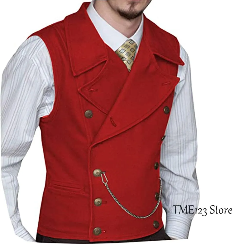 Woolen Suit Vest Retro Slim Fit Double Breasted Vests Victorian Style