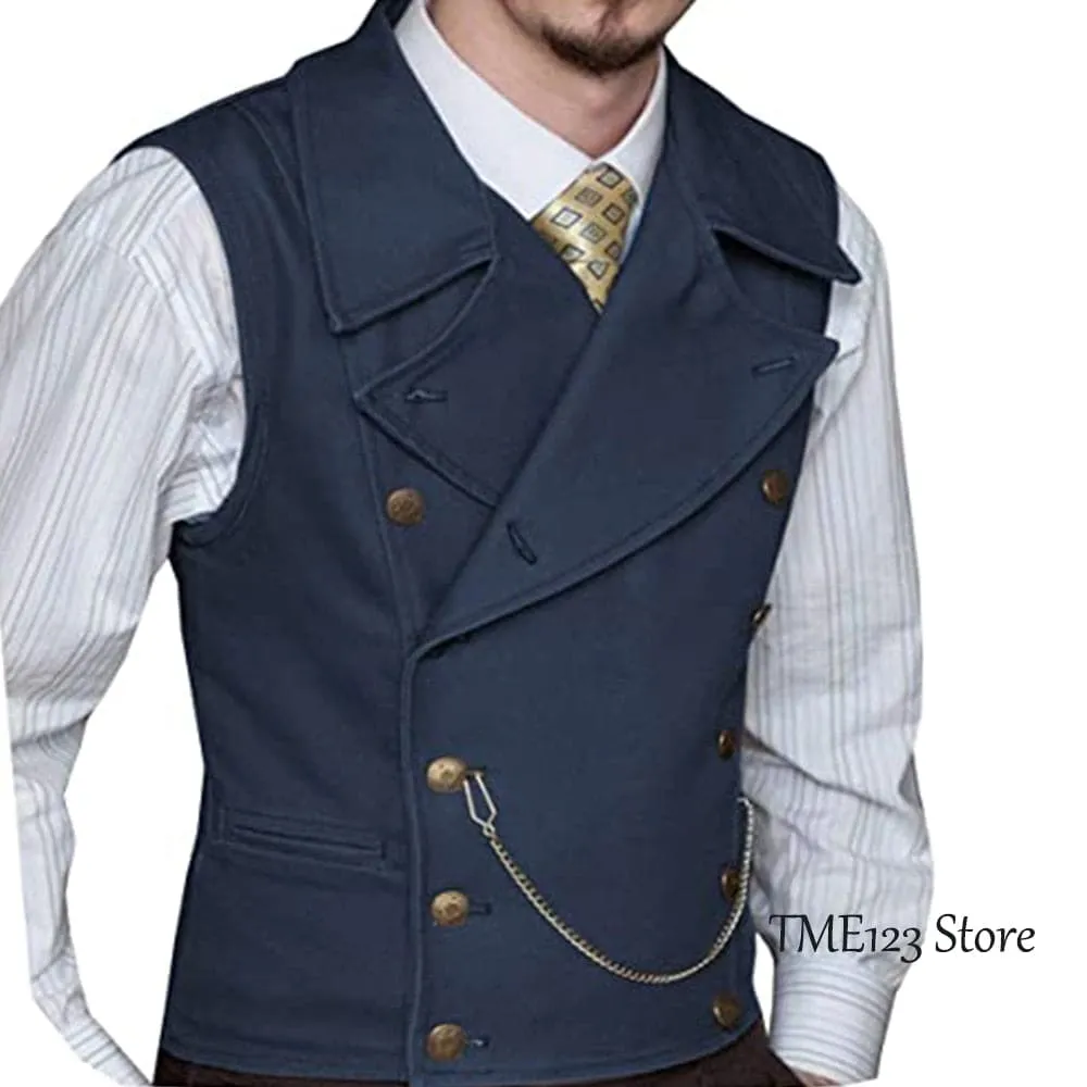 Woolen Suit Vest Retro Slim Fit Double Breasted Vests Victorian Style