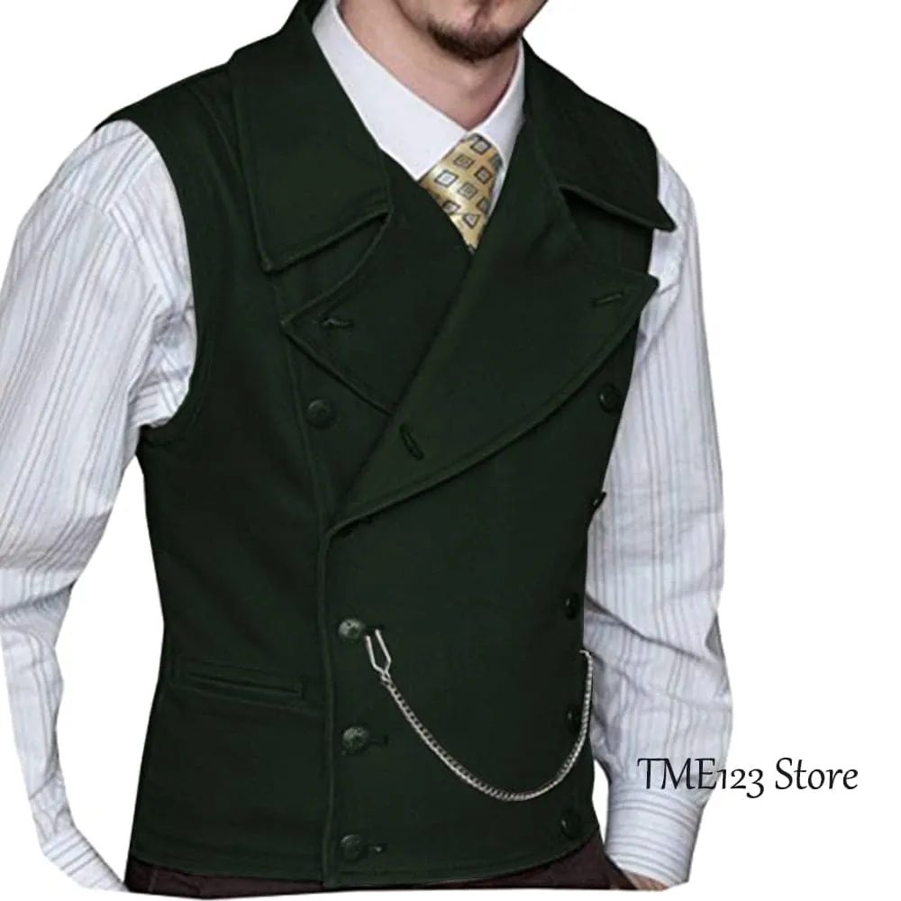 Woolen Suit Vest Retro Slim Fit Double Breasted Vests Victorian Style