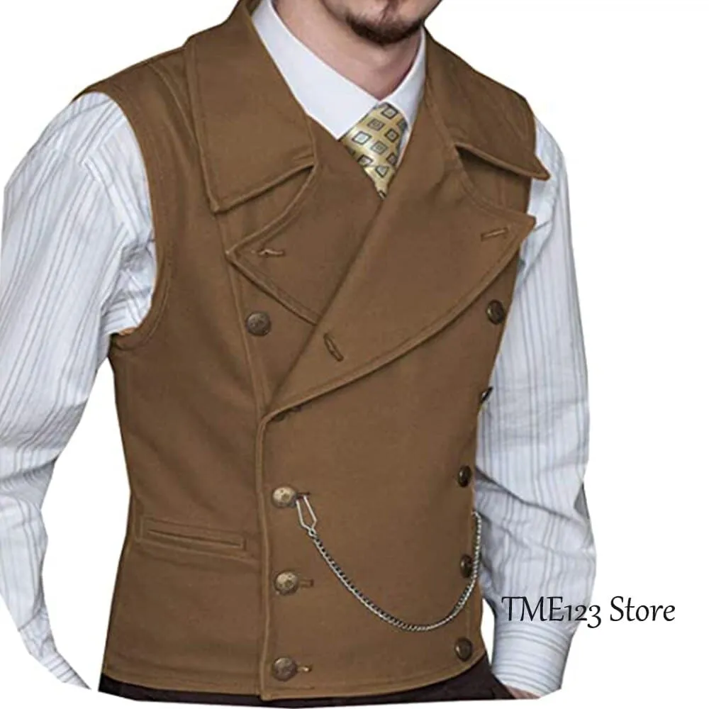 Woolen Suit Vest Retro Slim Fit Double Breasted Vests Victorian Style