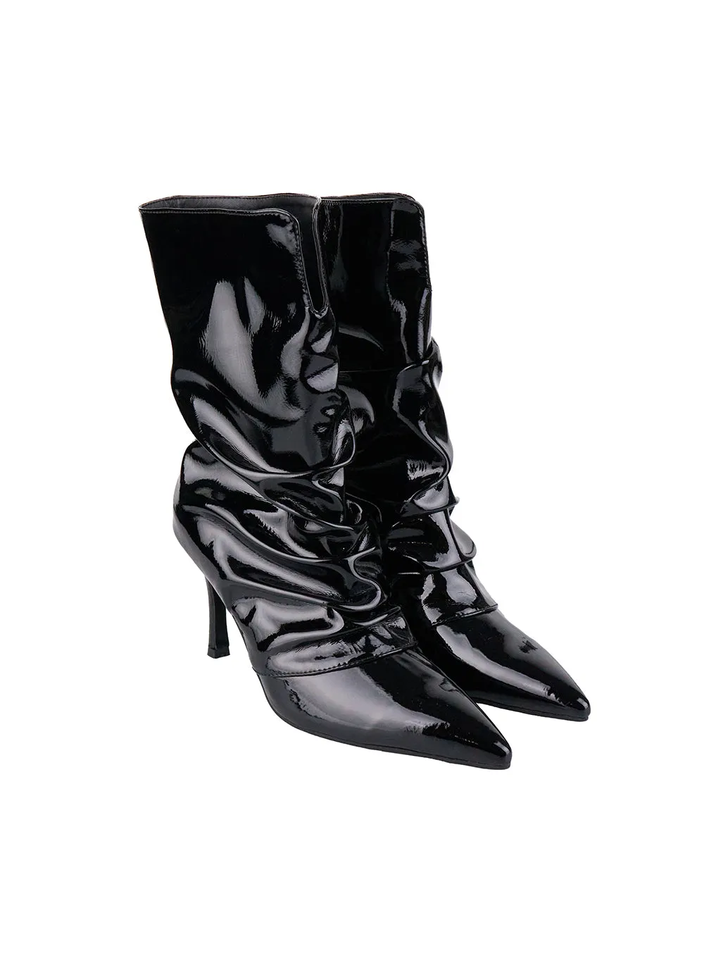 Wrinkled Faux Leather Midi Boots CN419