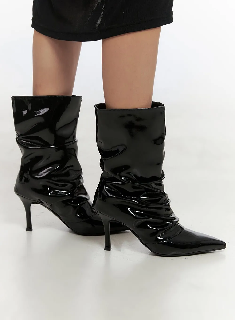 Wrinkled Faux Leather Midi Boots CN419