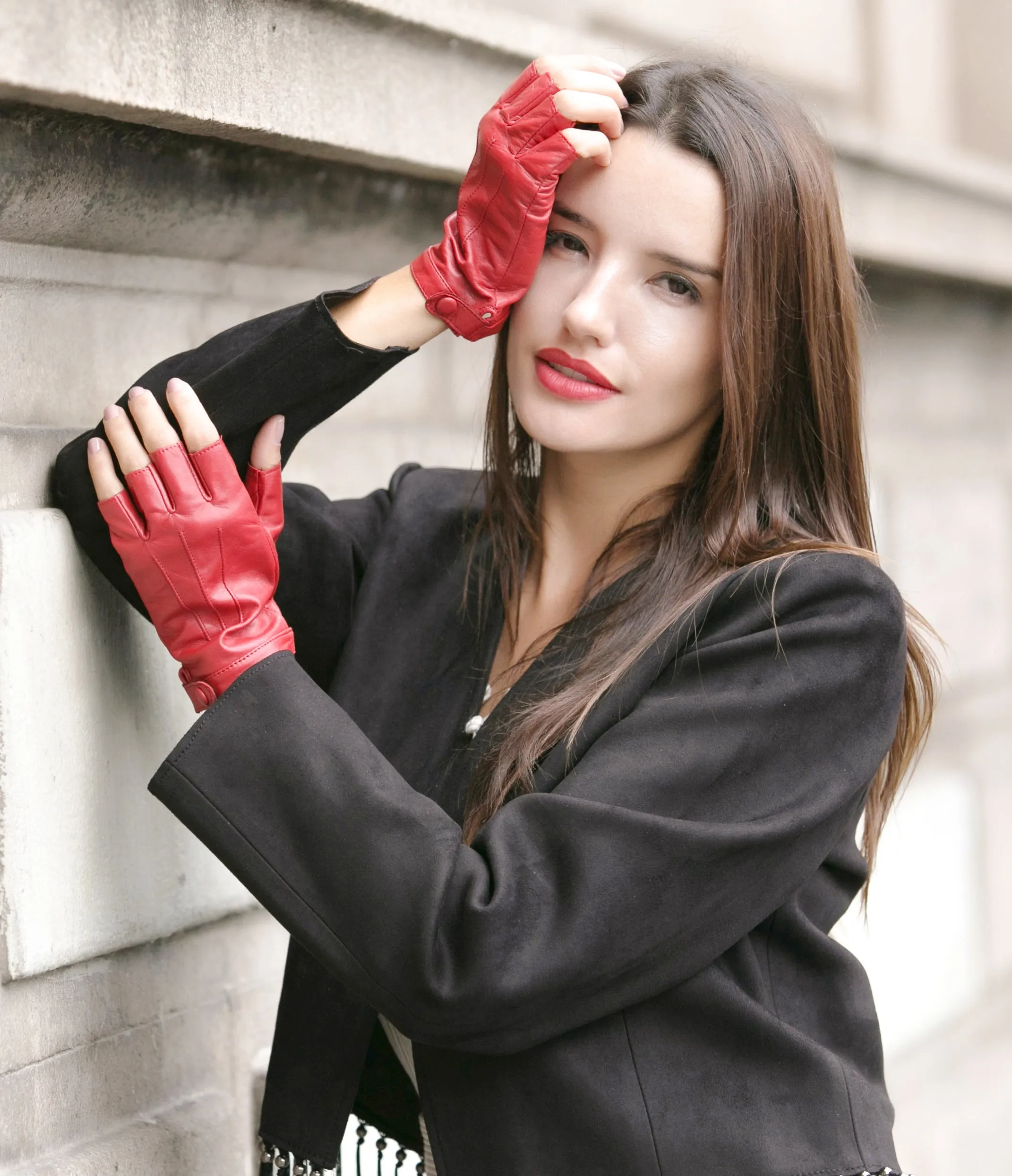 YISEVEN Women's Fingerless Lambskin  Leather Gloves