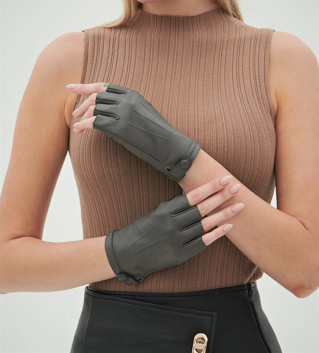 YISEVEN Women's Fingerless Lambskin  Leather Gloves