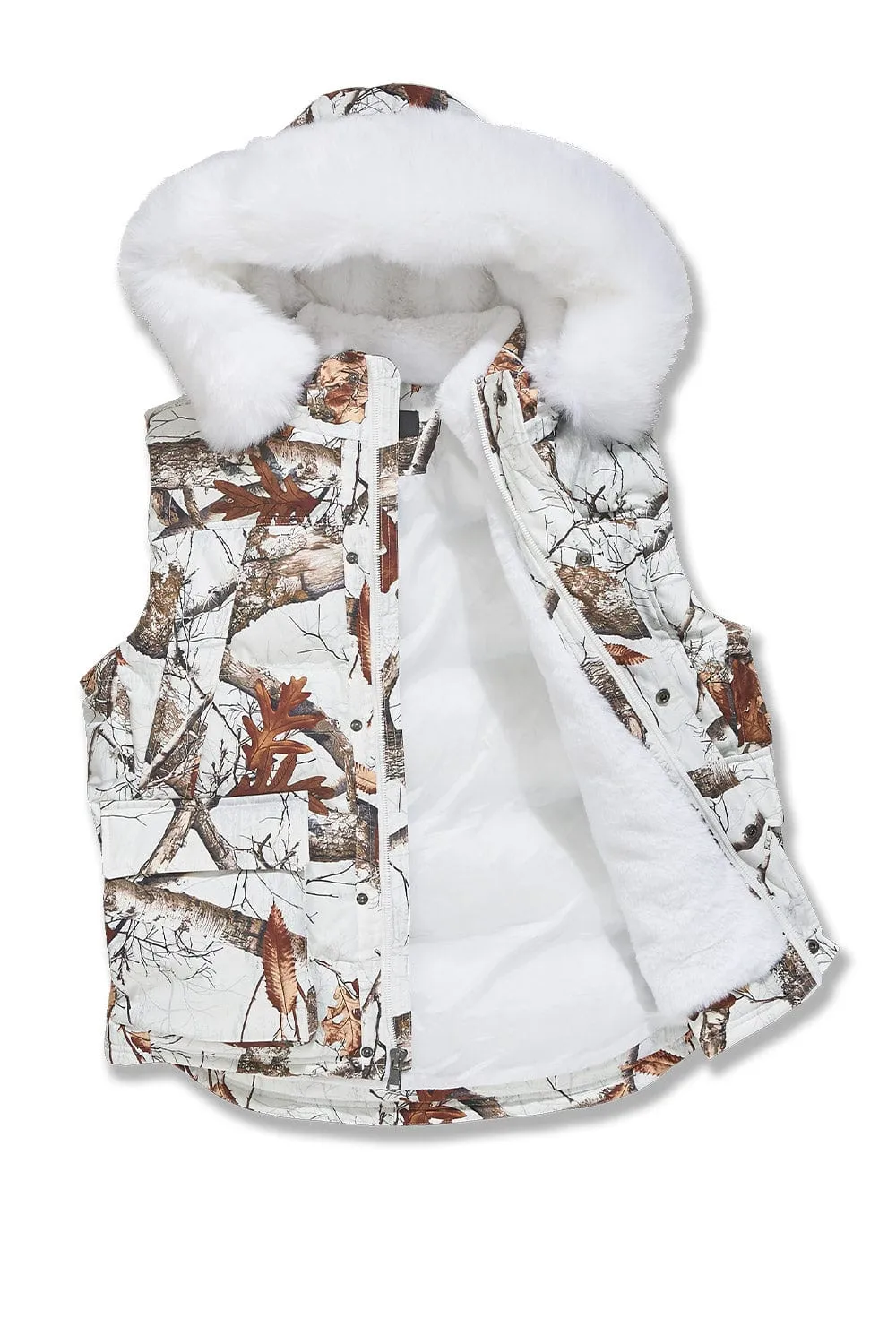 Yukon Fur Lined Puffer Vest (Snow Camo)