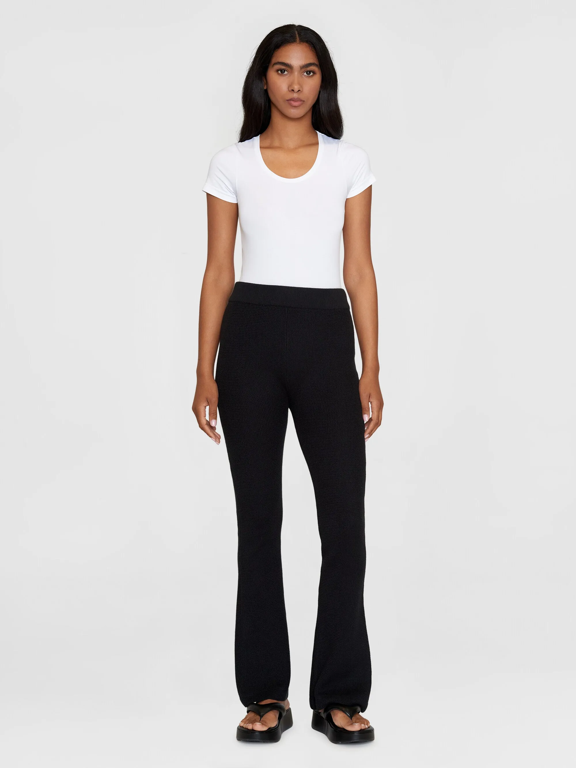 ZOEY flared mid-rise racking stitch pants GOTS/Vegan - Black Jet